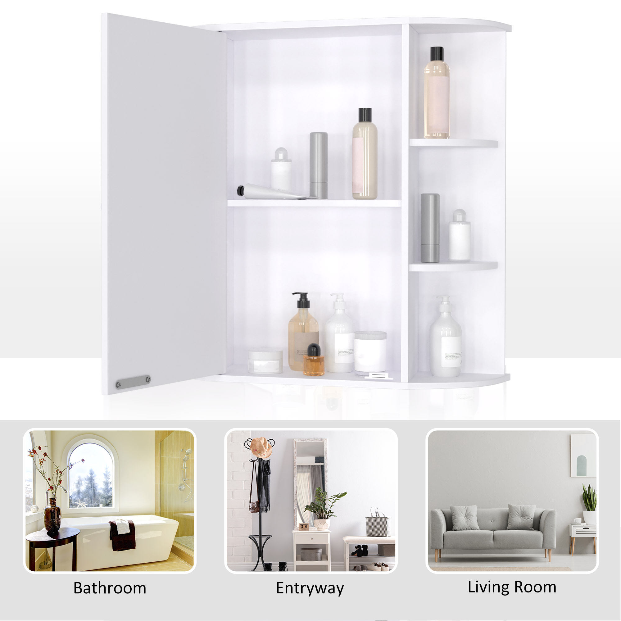 Wall Mounted Bathroom Cabinet With Mirror Single Door Storage Organizer 2-tier — image 2