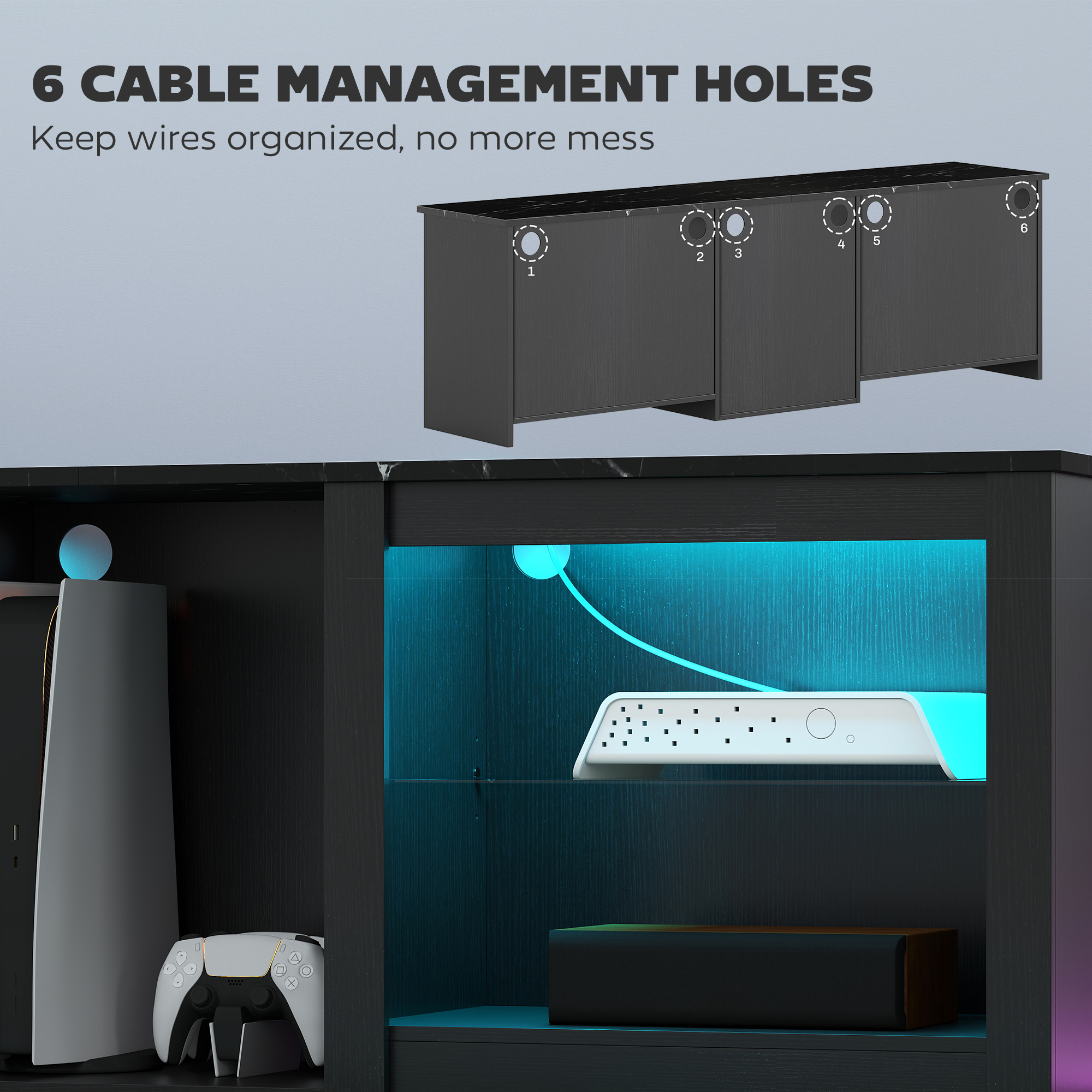 70" TV Stand,with LED Lights And Storage-Black — image 5