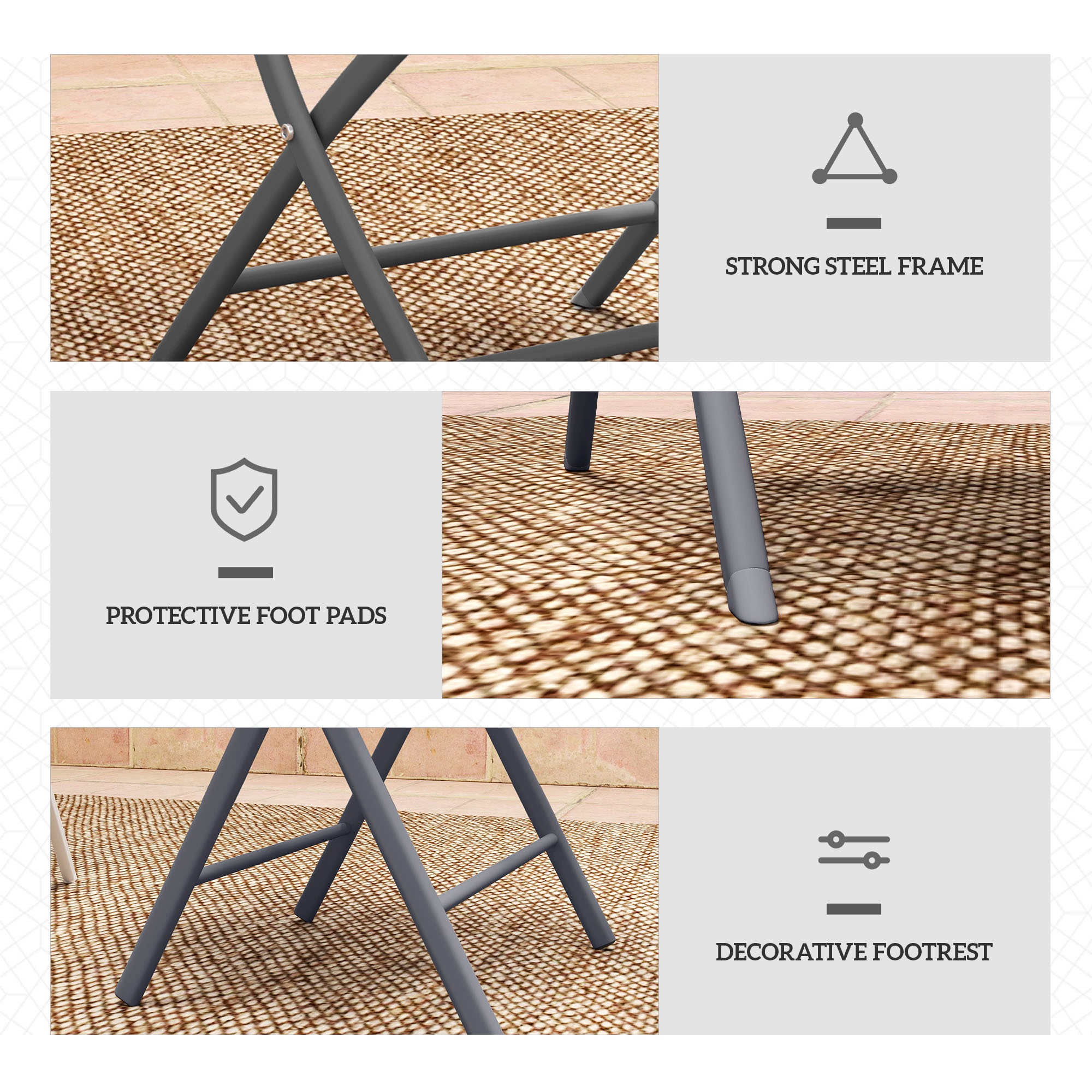 3 Pieces Outdoor Bistro Set,Glass Top Table And 2 Folding Chairs — image 3