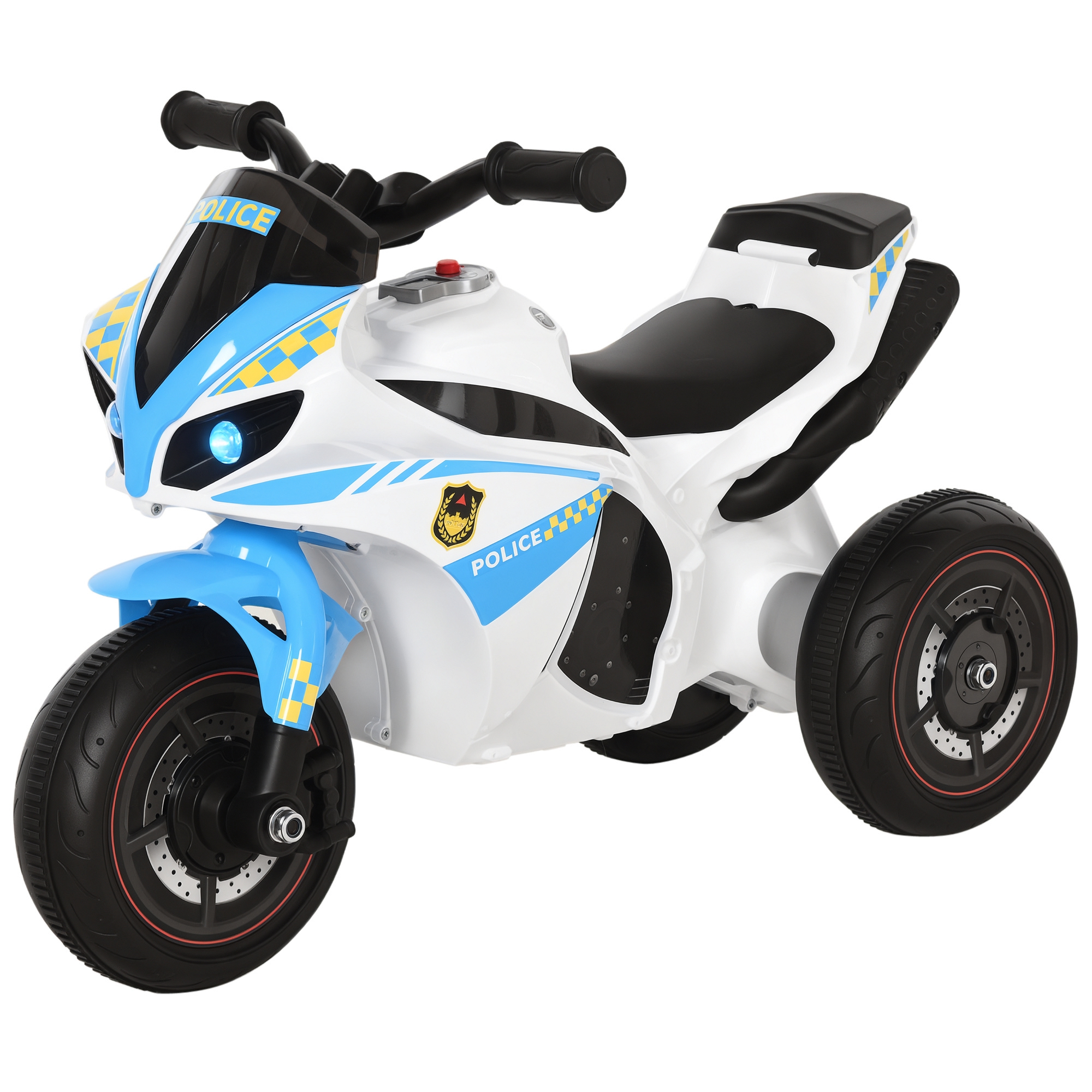 Kids Ride-On Police Bike 3-Wheel Vehicle W/ Music Lights Safe Seat Handlebars — image 5