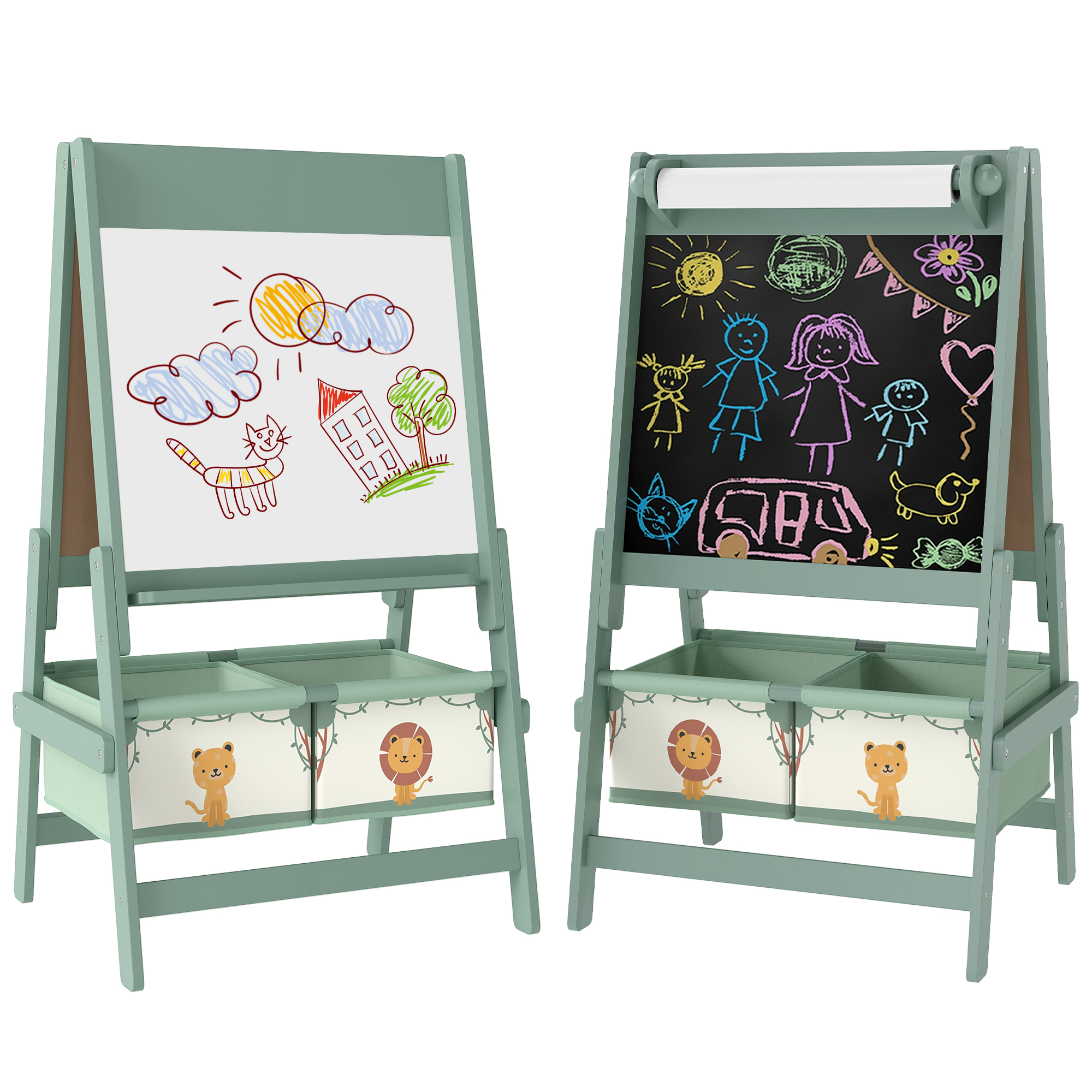 Art Easel For Kids,Double-Sided Whiteboard/Blackboard With Paper Roll,Two — image 2