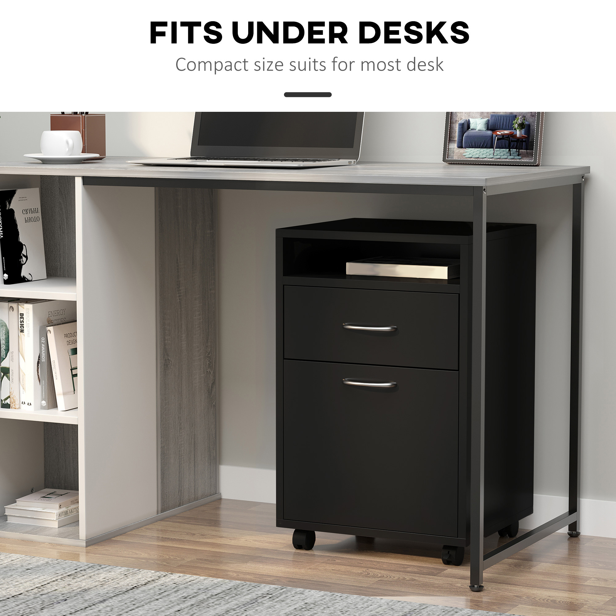 Filing Cabinet,Mobile File Cabinet With 2 Drawers,Office Home Organiser On — image 4