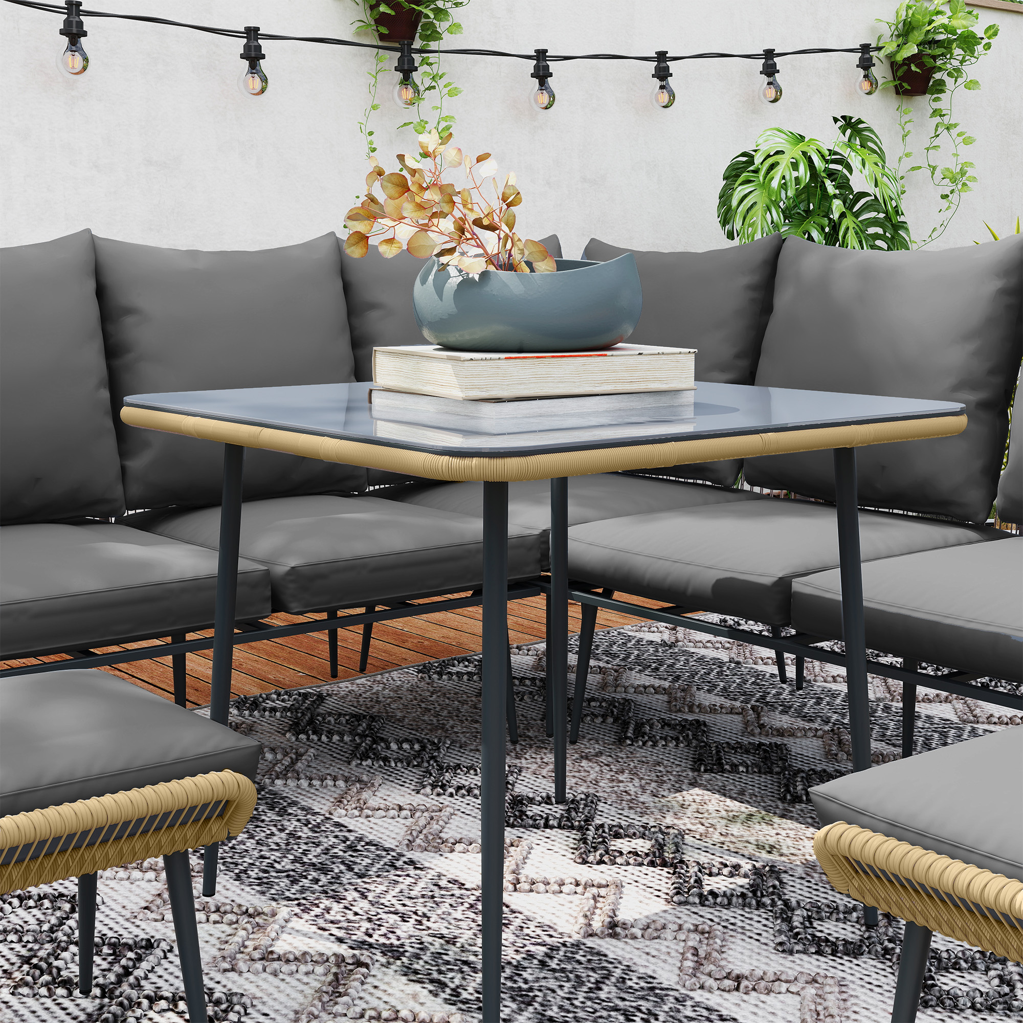 Six-Piece Rattan Strong Garden Sofa Set-Brown-Grey — image 3