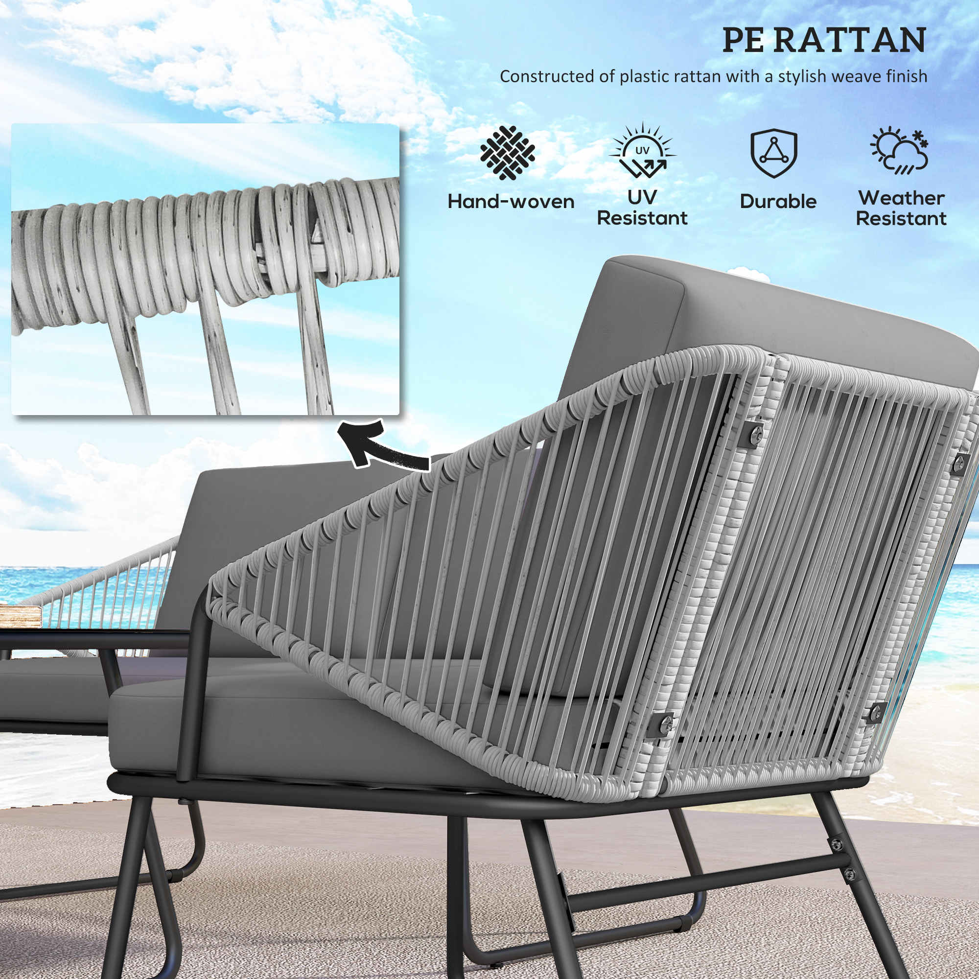 Four-Piece Rattan Strong Panel Outdoor Sofa Set-Grey — image 3