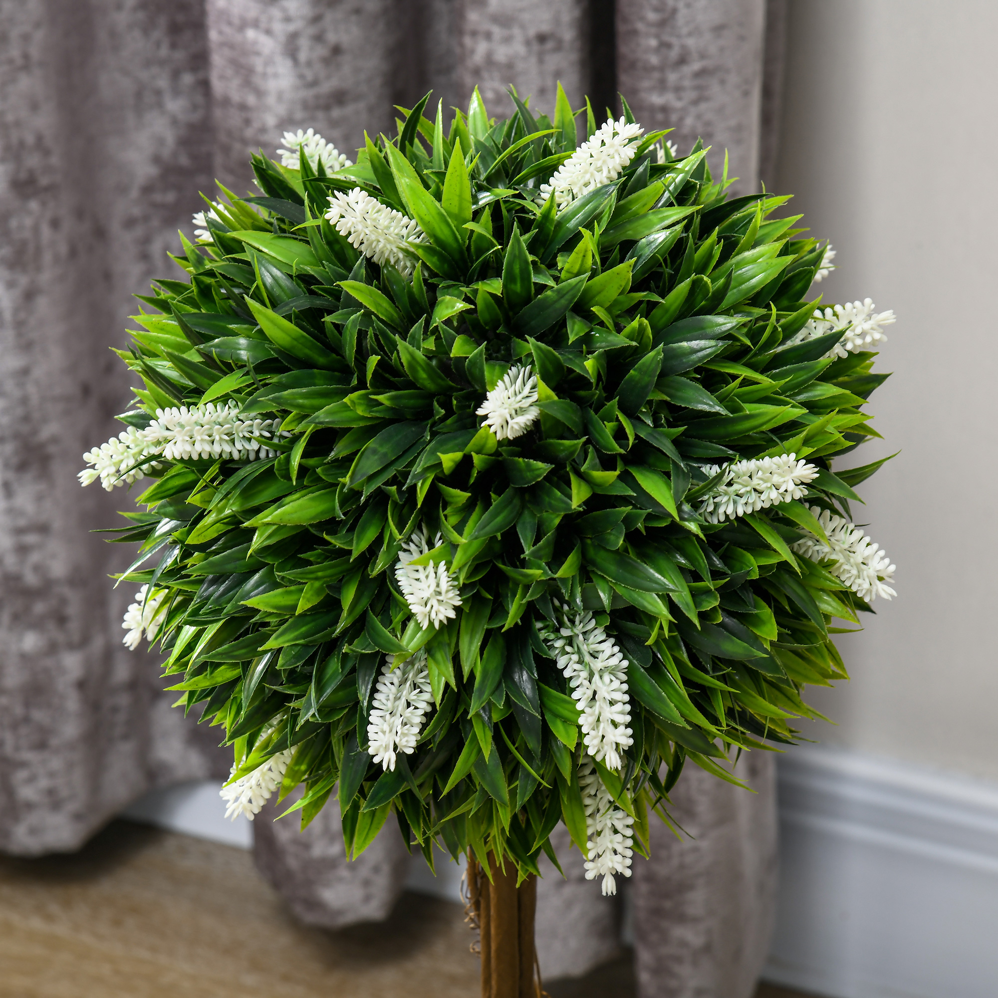 Set Of 2 Decorative Artificial Plants Ball Trees With Flower For Home Indoor — image 2