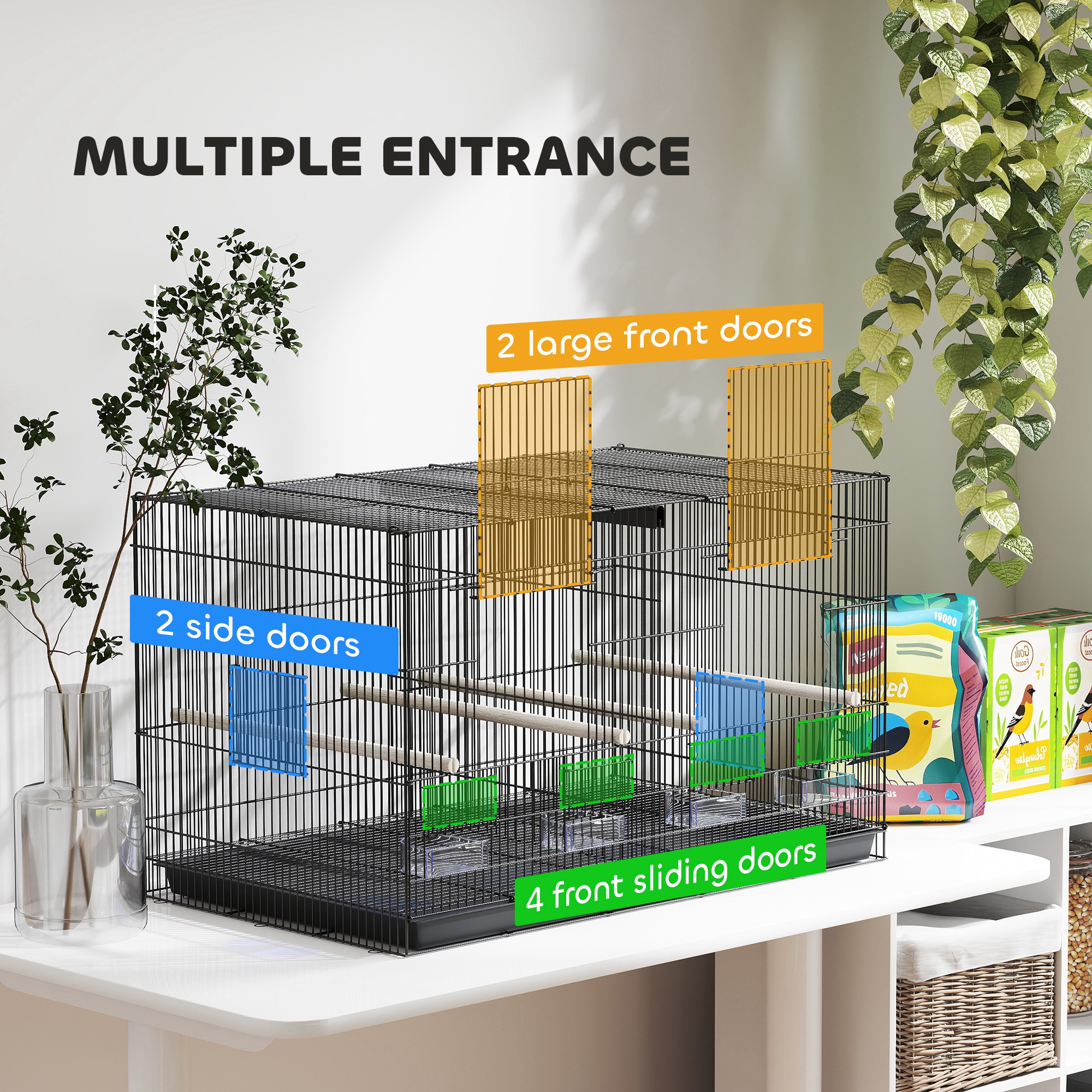 Bird Cage With Divider,4 Wooden Perches,Slide Out Tray,4 Feeders,for — image 5