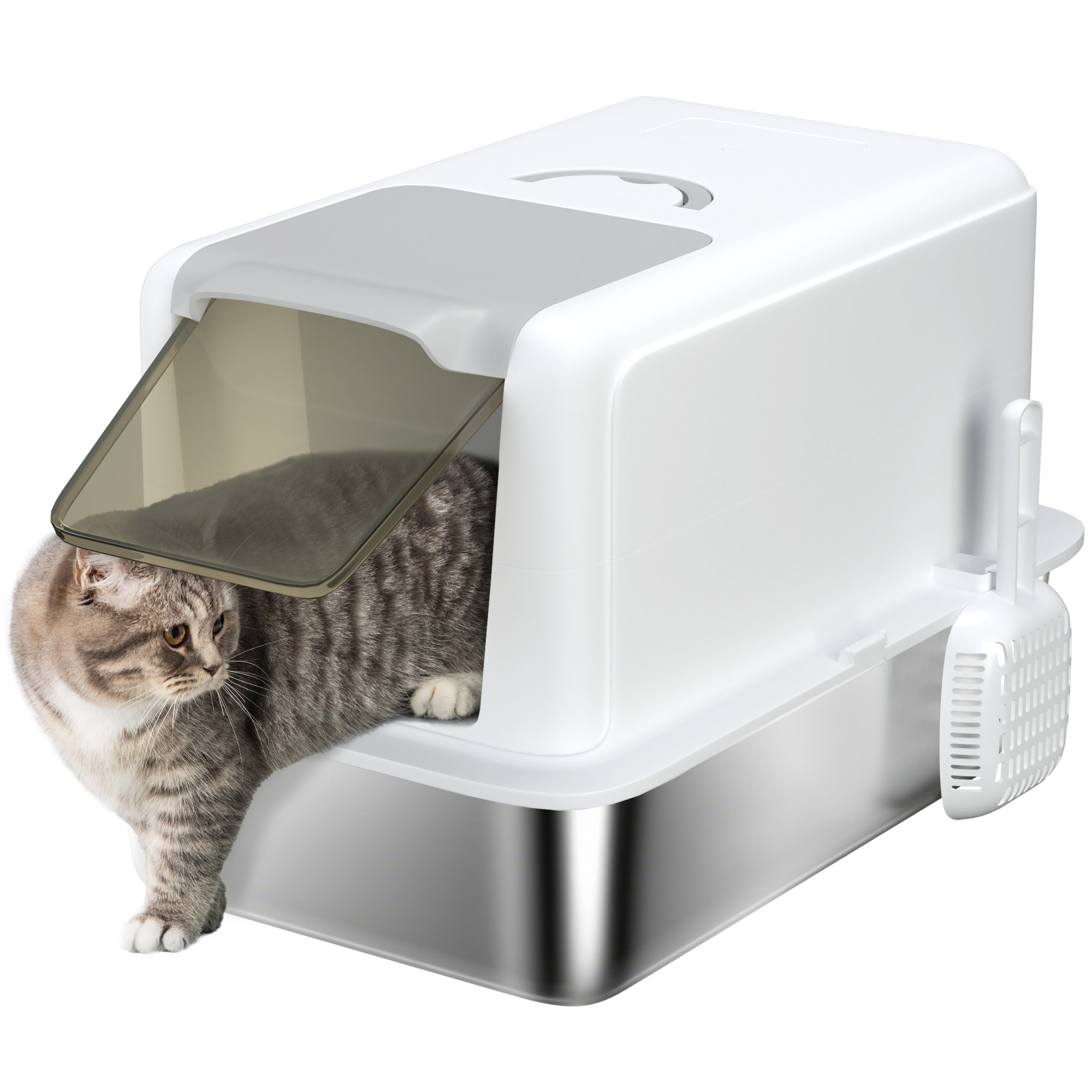 Stainless Steel Cat Litter Box With Removable Lid,Scoop,Filter Bags,for Larger — image 2