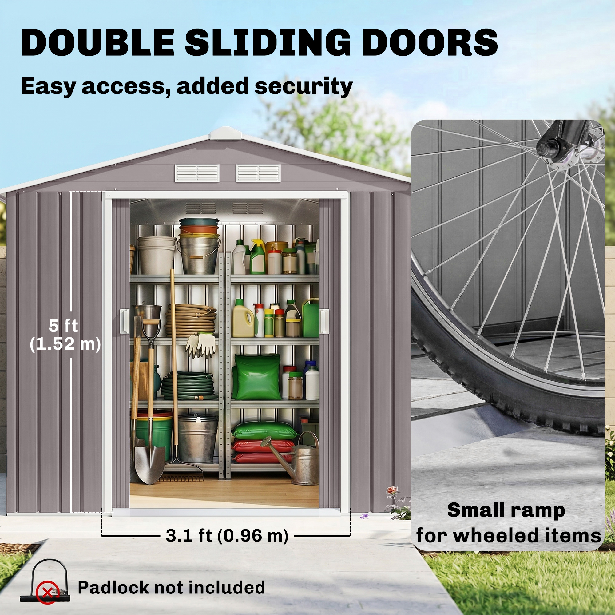 7ft X 4ft Lockable Polypropylene Garden Storage Shed W/ Air Vents Steel Grey — image 4