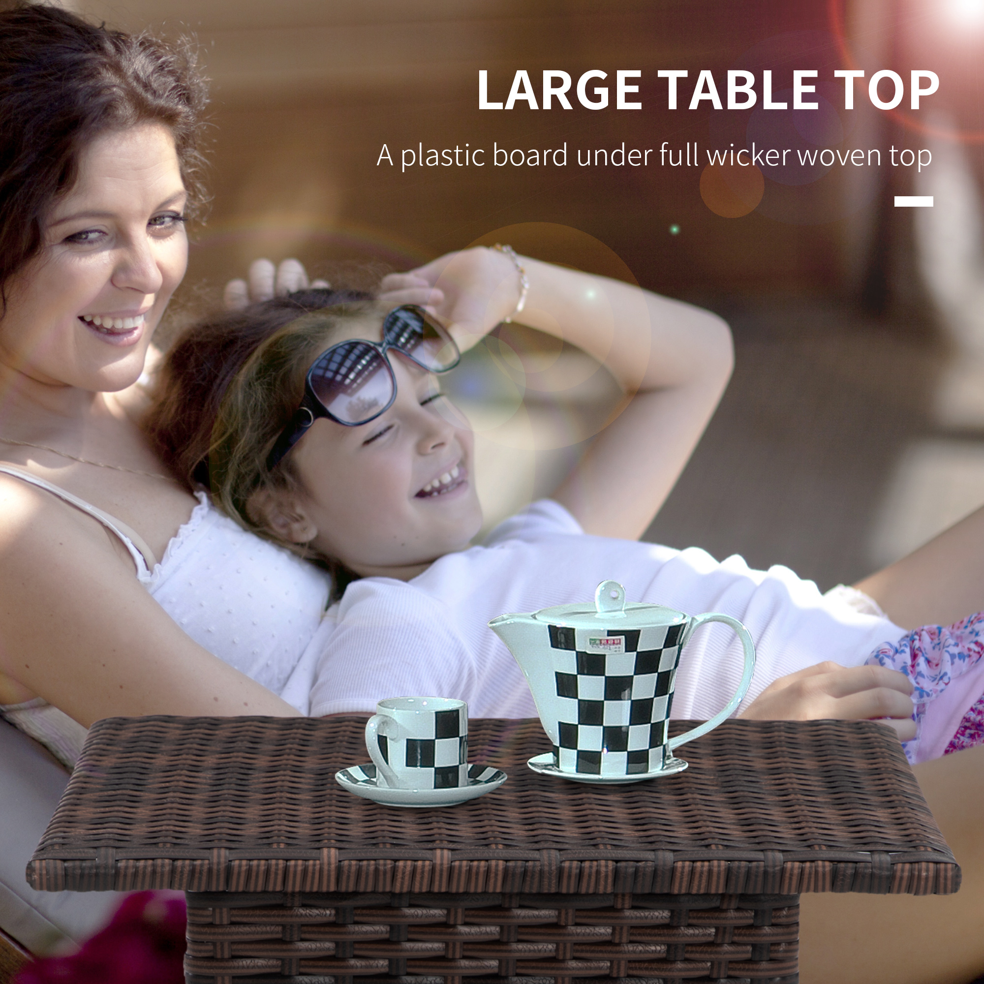 Outdoor Rattan Side Table Coffee With Plastic Board,Full Woven Top — image 2