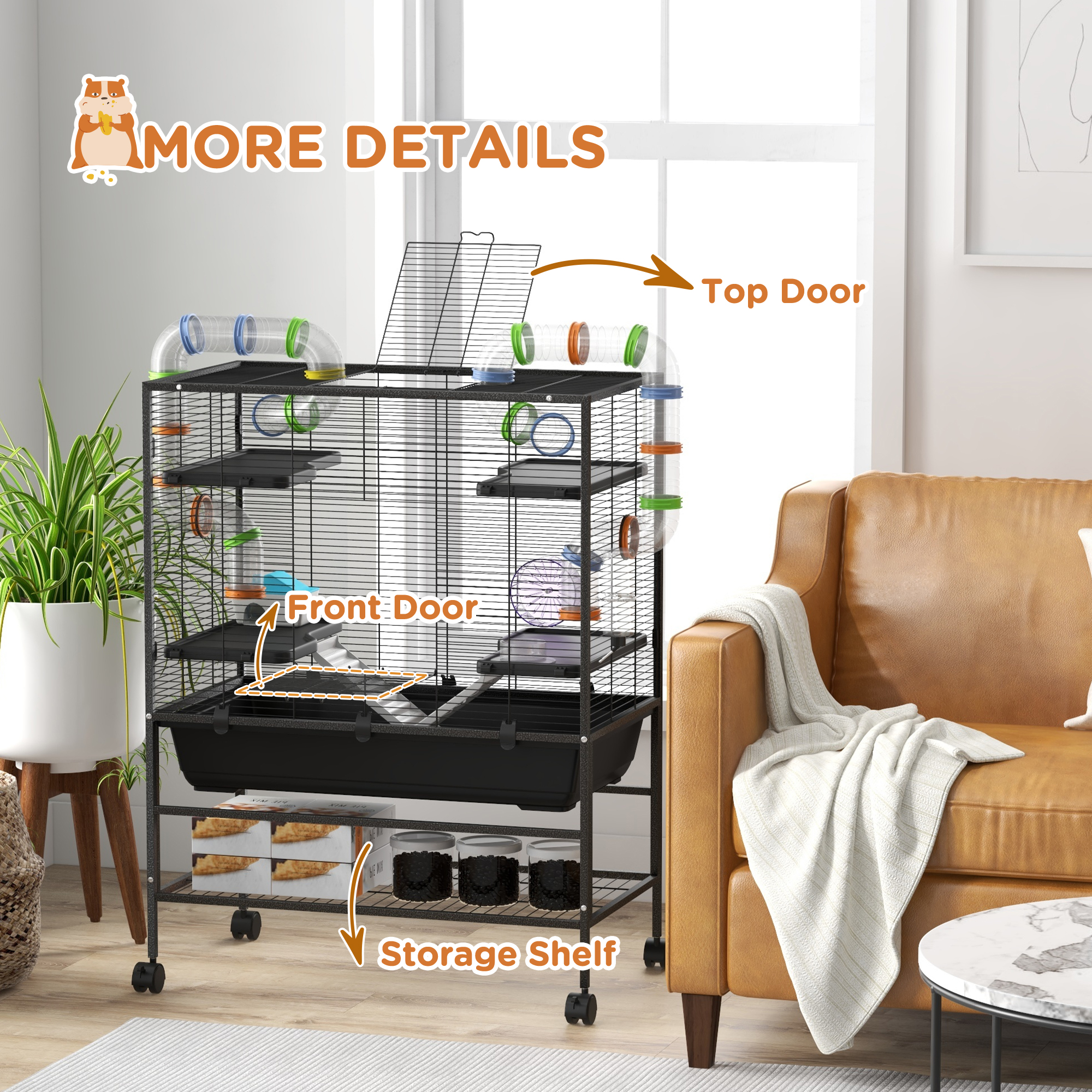 Large Hamster Cage,Gerbil Cage With Tubes,Storage Shelf,Ramps,Platforms,Running — image 2
