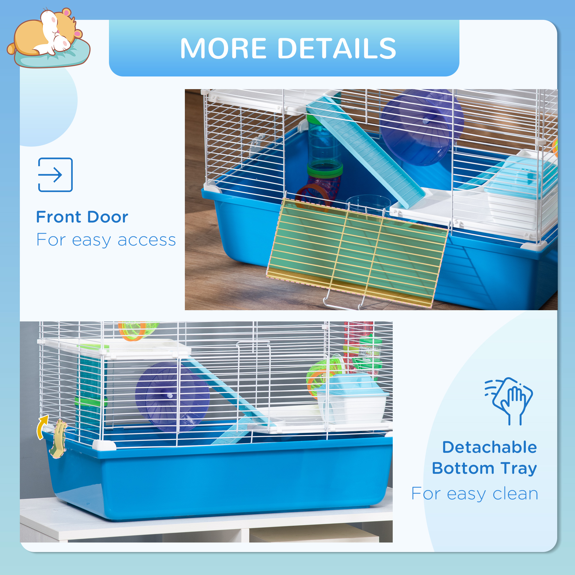 Hamster Cage,Gerbil Cage 3 Tier For Dwarf With Tube,Exercise Wheel,Water — image 4