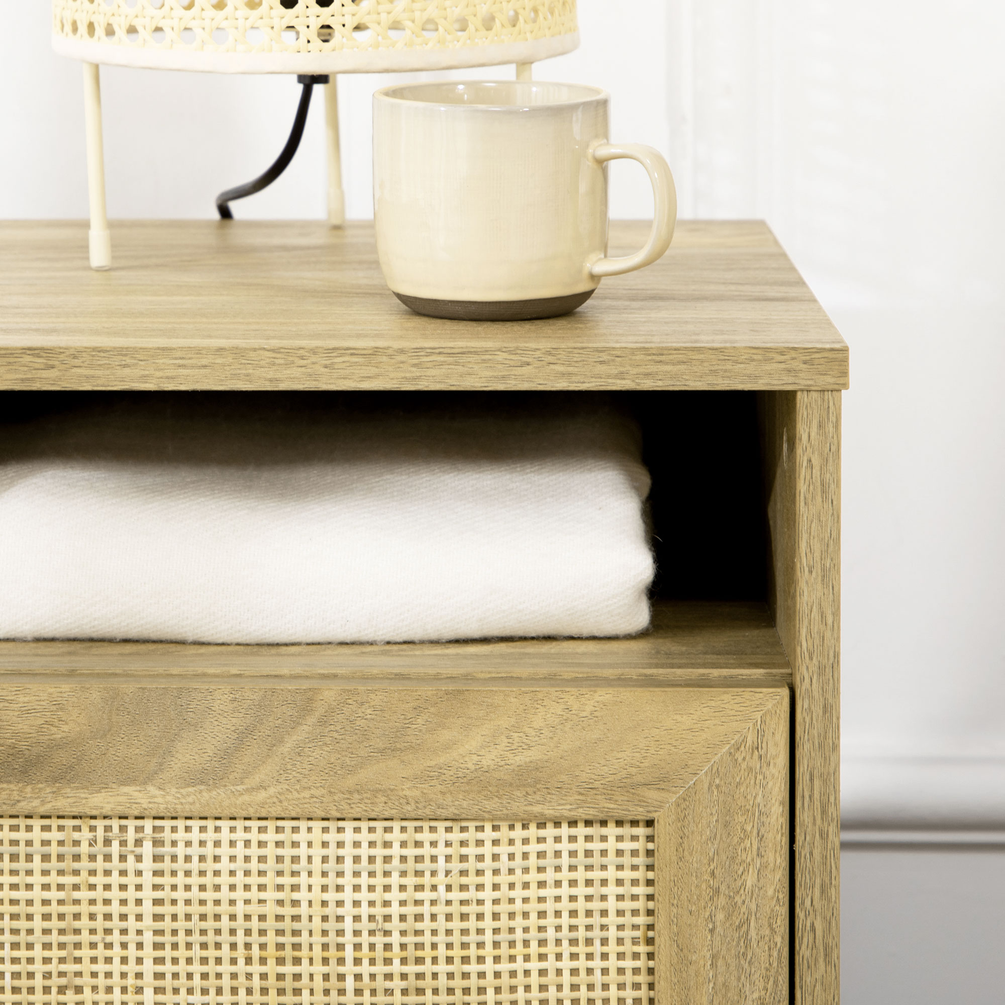 Bedside Table With Rattan Element,Side End Shelf — image 3