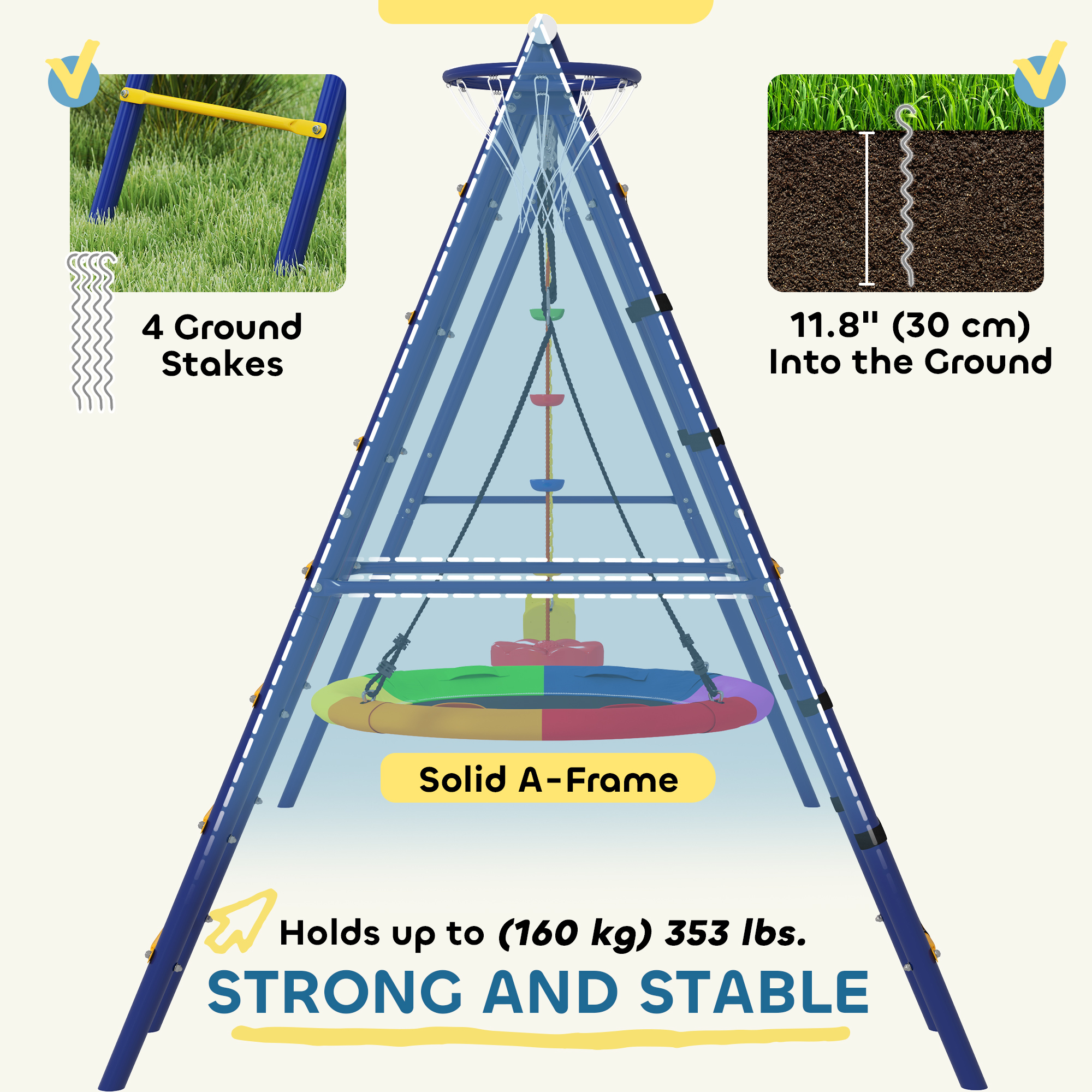 6 In 1 Metal Kids Swing Set With 3 Swings,Climbing Ladder & Net,Basketball — image 6
