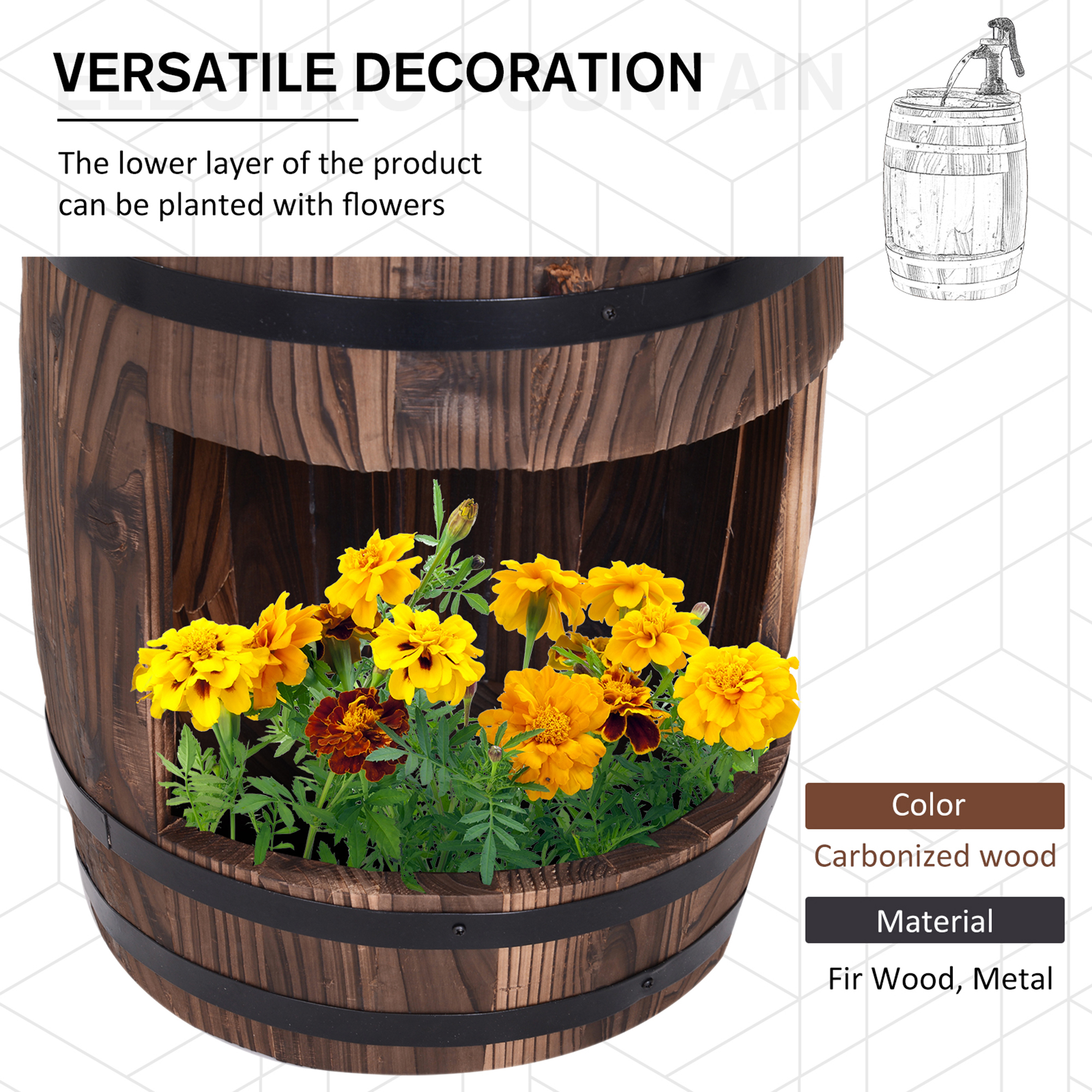 Outsunny barrel garden water feature with electric