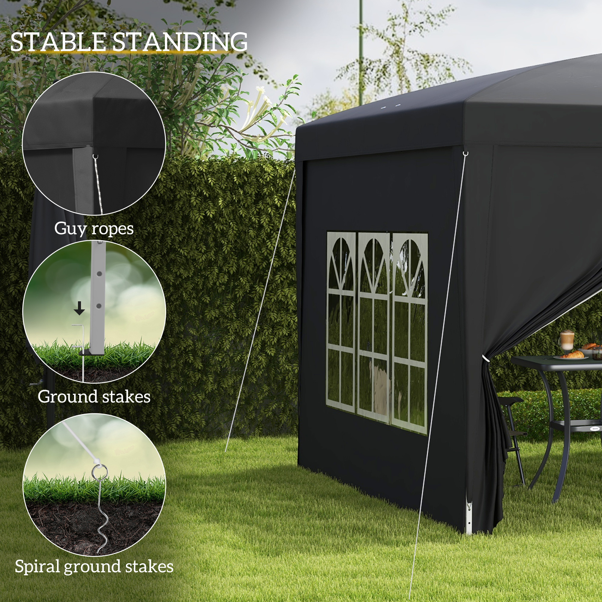 3x3(m) Pop-Up Gazebo,with Curtain Walls And Windows,Black — image 5