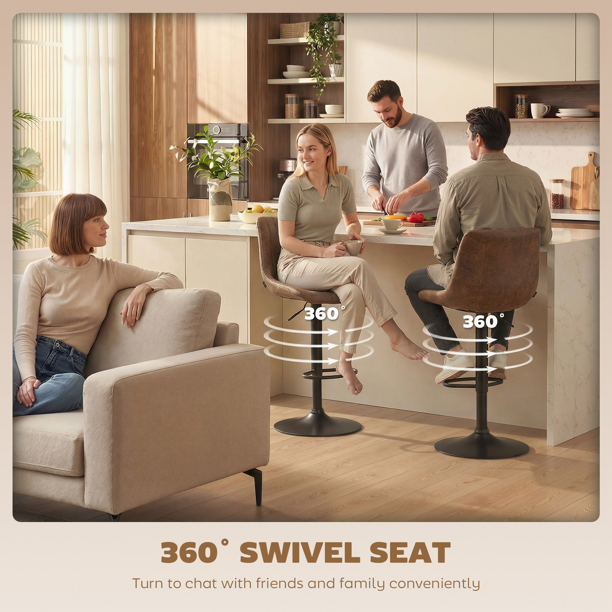 Set Of 2 Leathaire Tub Bar Stools-Brown — image 5