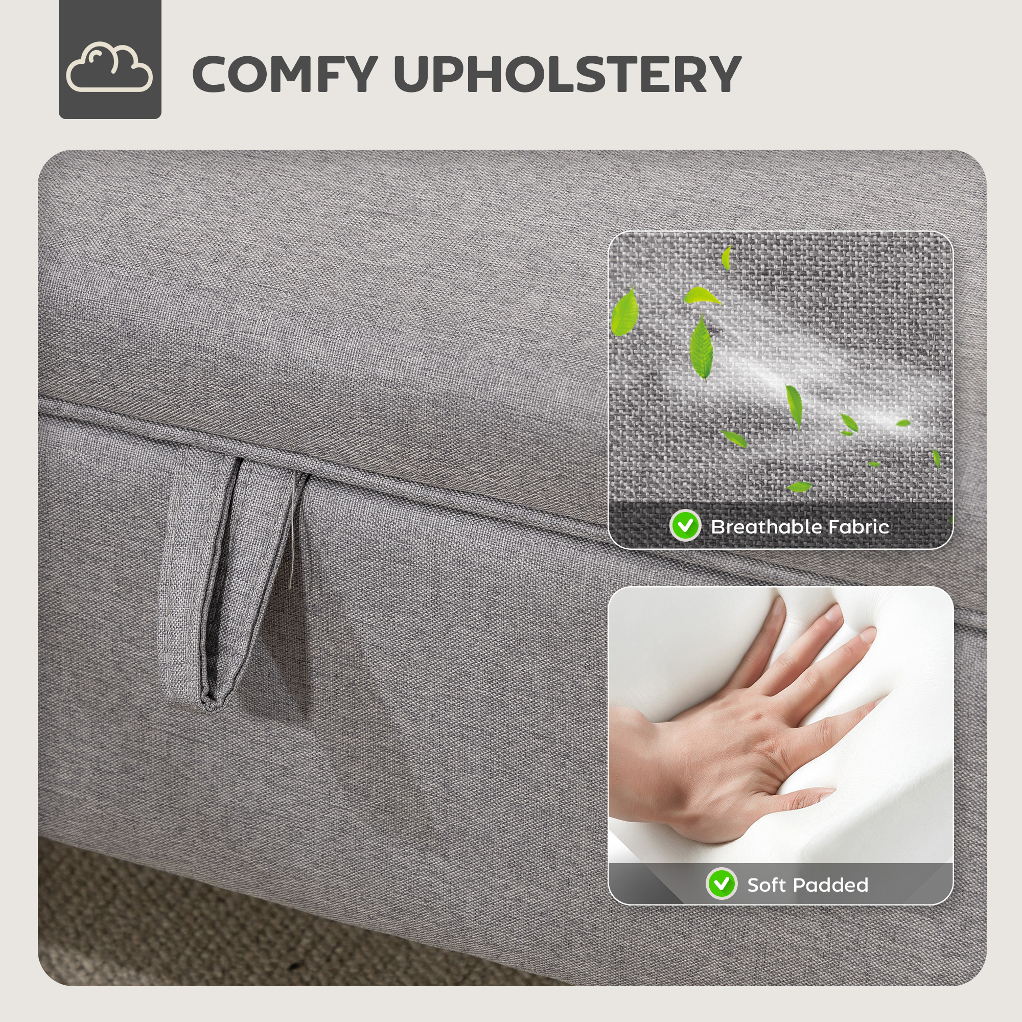 30L Linen Storage Ottoman Padded Footstool With Rubberwood Legs For Box,Bed — image 4