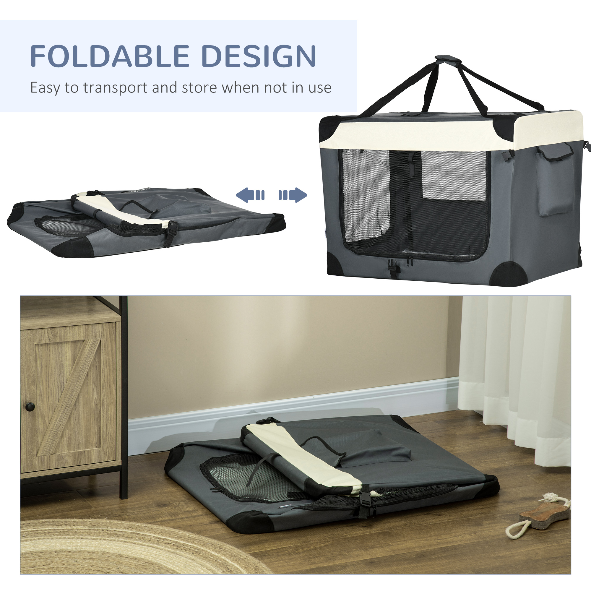 91cm Foldable Pet Carrier,with Cushion,for Large Dogs And Cats-Grey — image 2