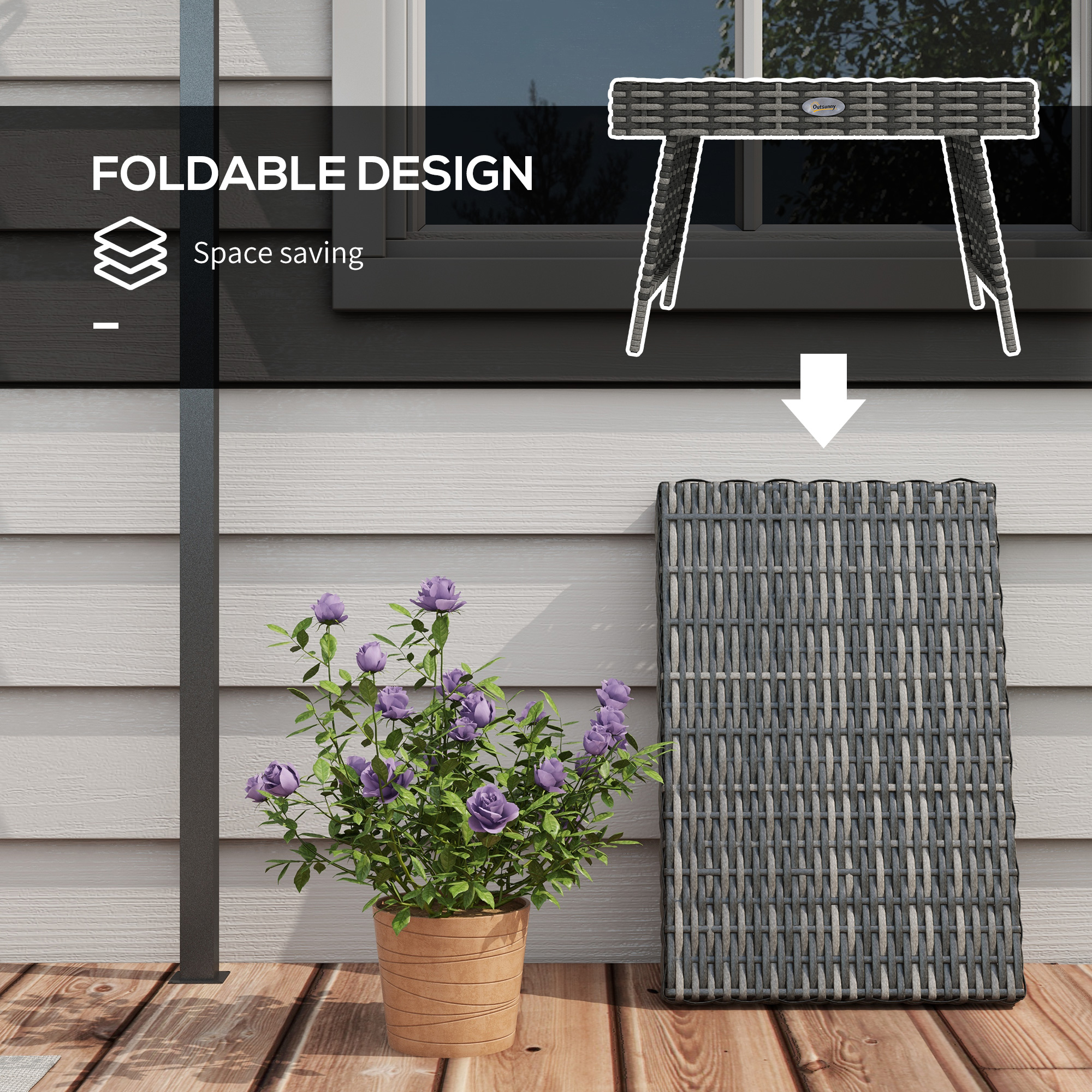 Foldable Outdoor Side Table,Rattan Garden Coffee Table With Steel Frame,Space — image 5