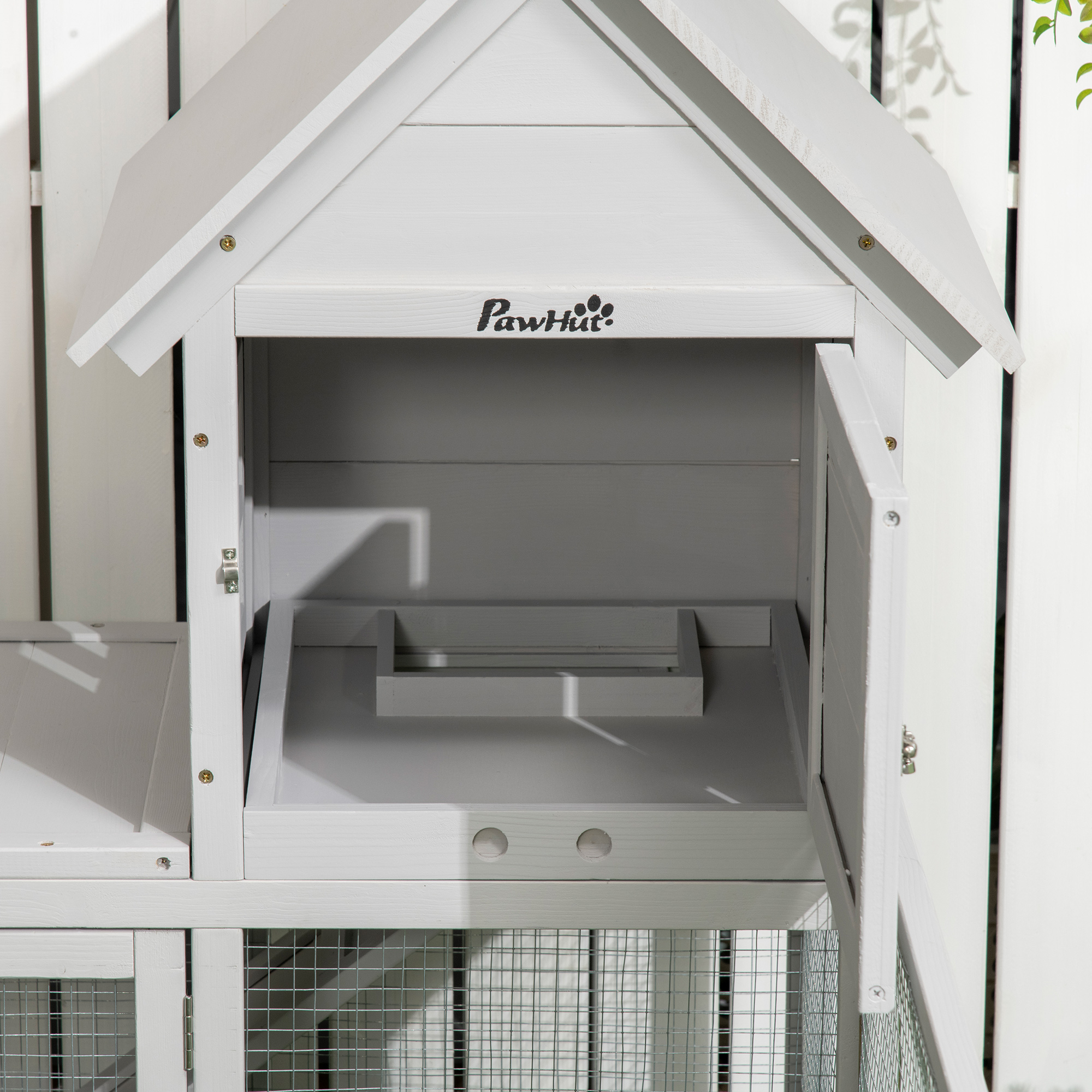 Indoor Rabbit Hutch,Guinea Pig Cage,with Slide-Out Tray,Large Fenced Area-Light Grey detail photo 8