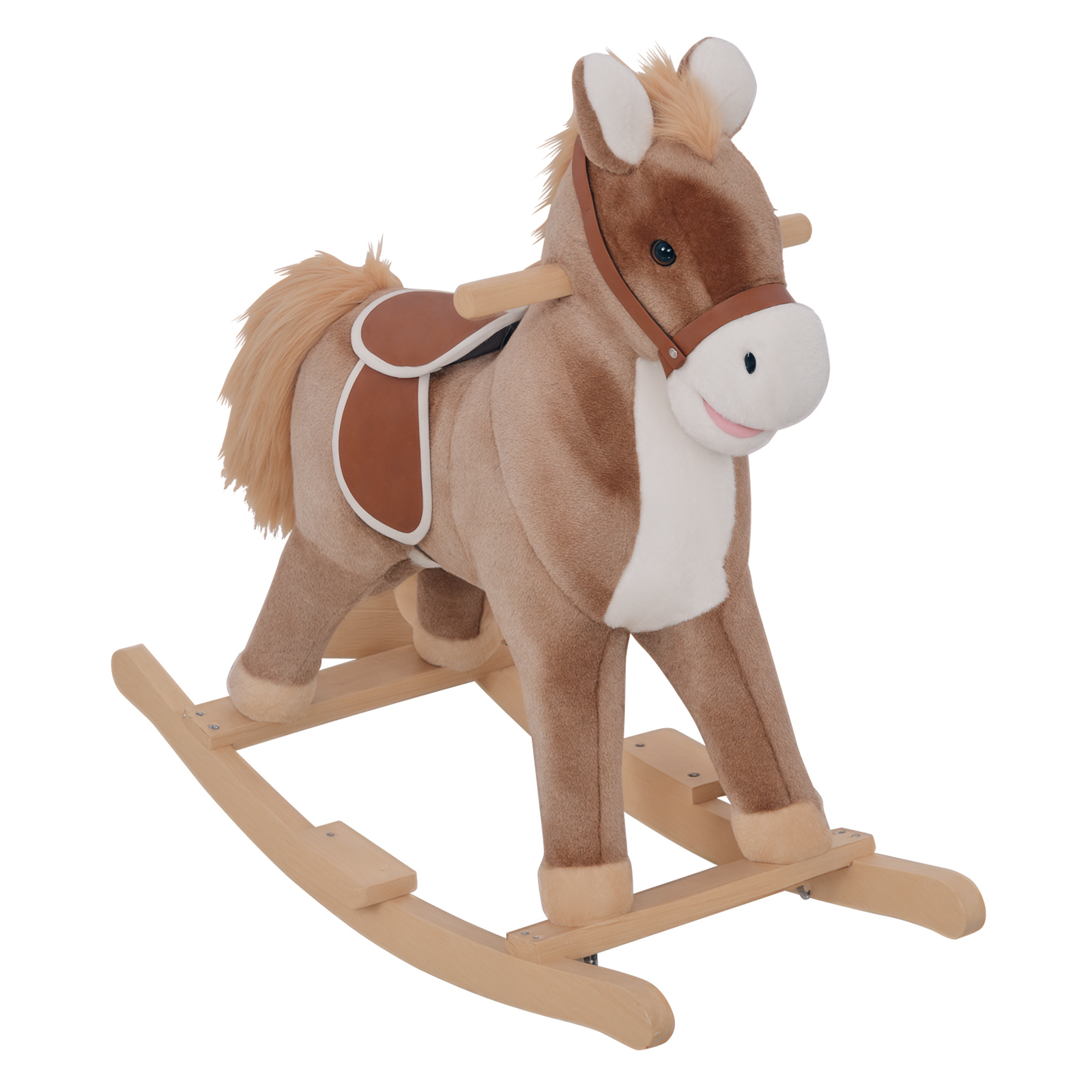 Kids Children Plush Rocking Horse Wooden Base Ride On Toy Rocker With Handle — image 5
