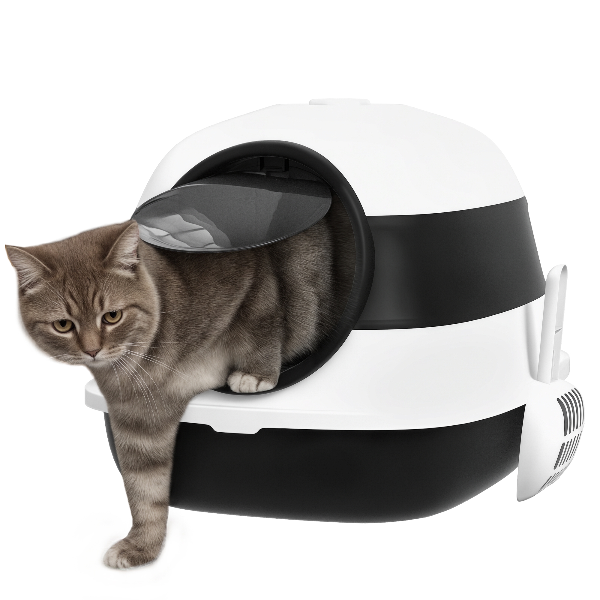Foldable cat litter tray with lid,deodorant,scoop,black