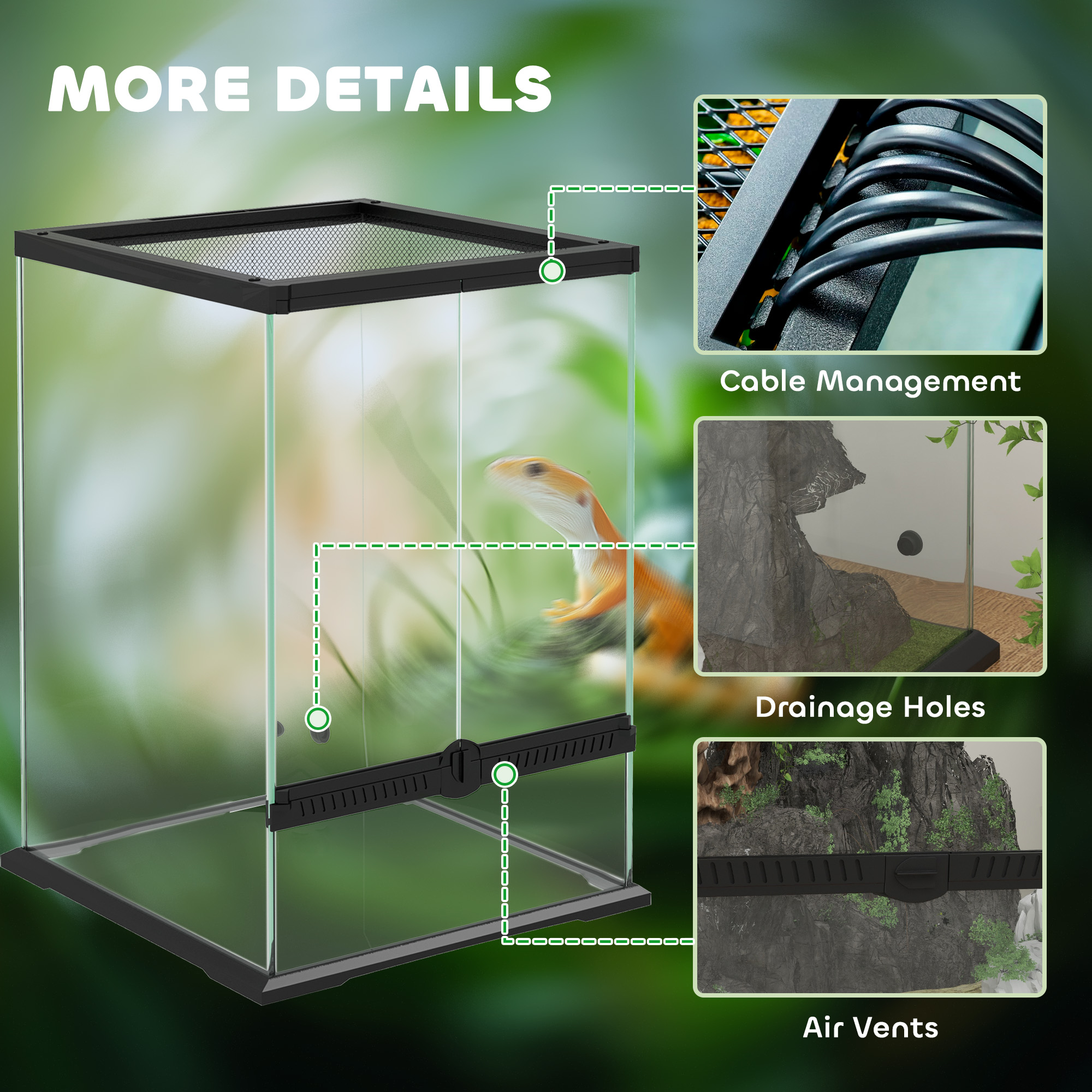 40L Vivarium For Lizards,Frogs,Snakes,Turtles,Tortoises W/ Anti-Escape — image 3
