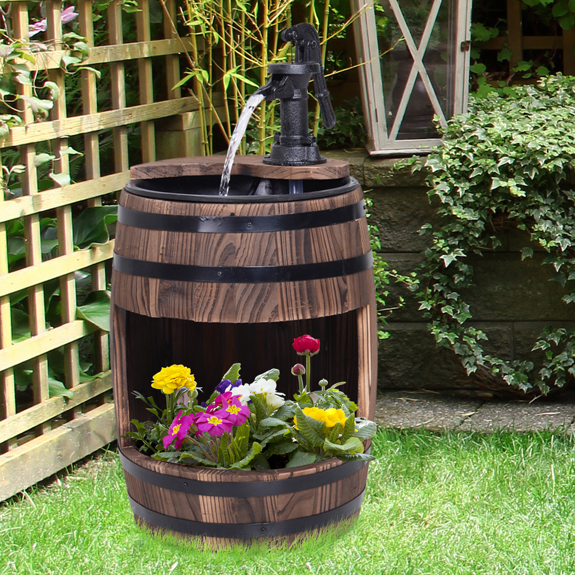 Outsunny barrel garden water feature with electric
