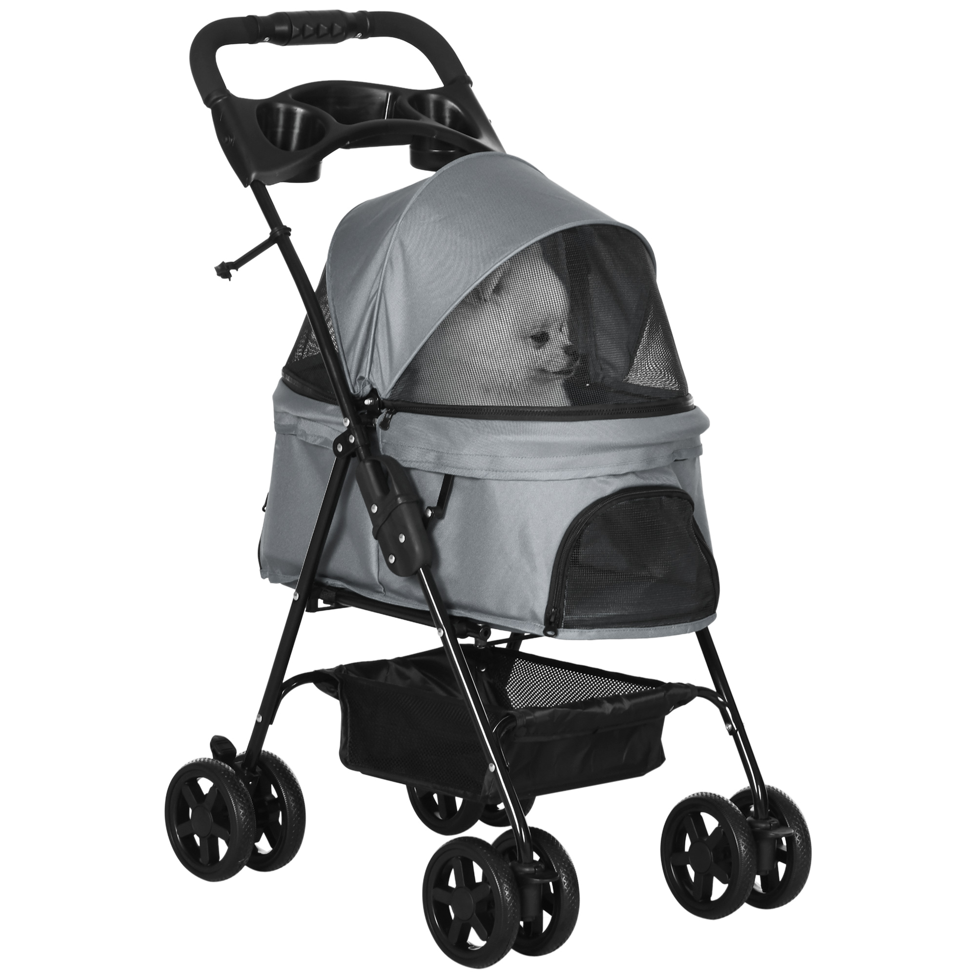 Dog Pram Stroller Foldable Pet Pushchair With 4 Wheels,Safety Leashes,Cup — image 4