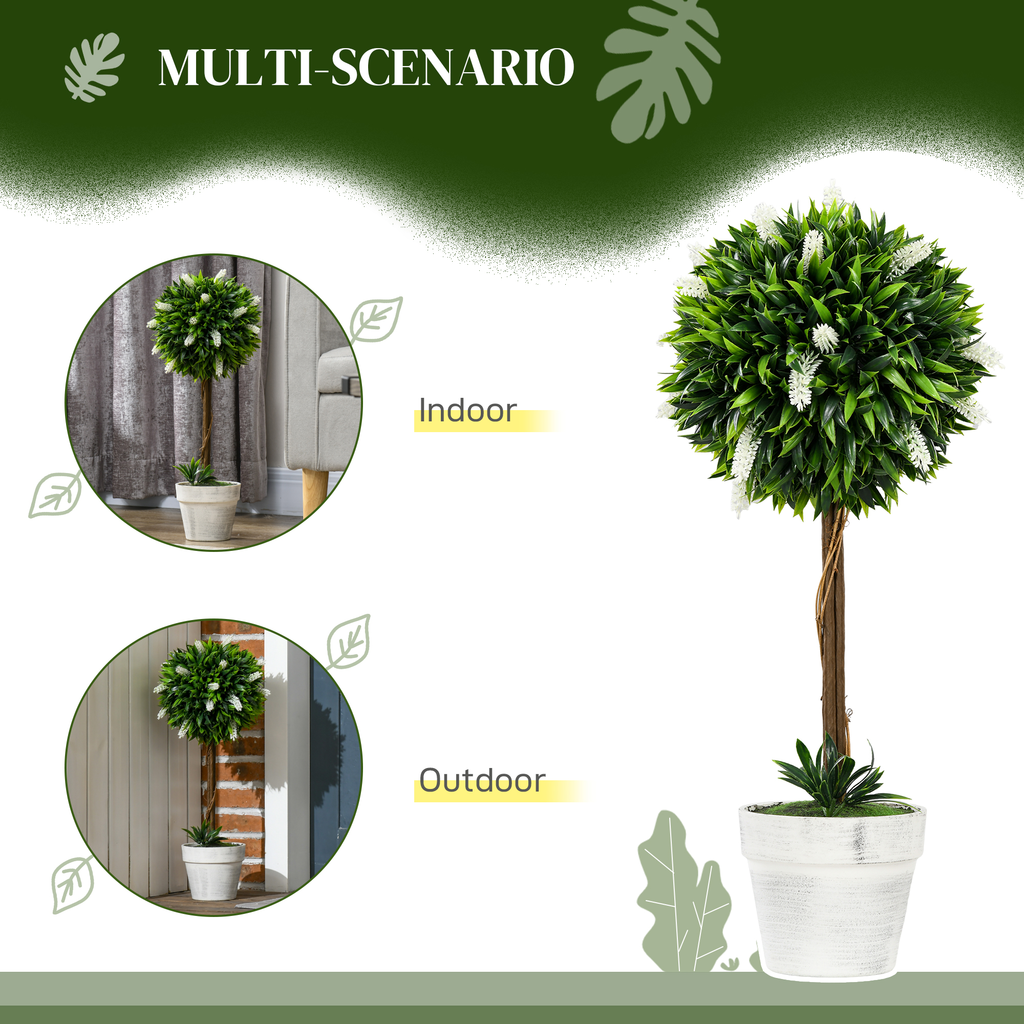 Set Of 2 Decorative Artificial Plants Ball Trees With Flower For Home Indoor — image 3