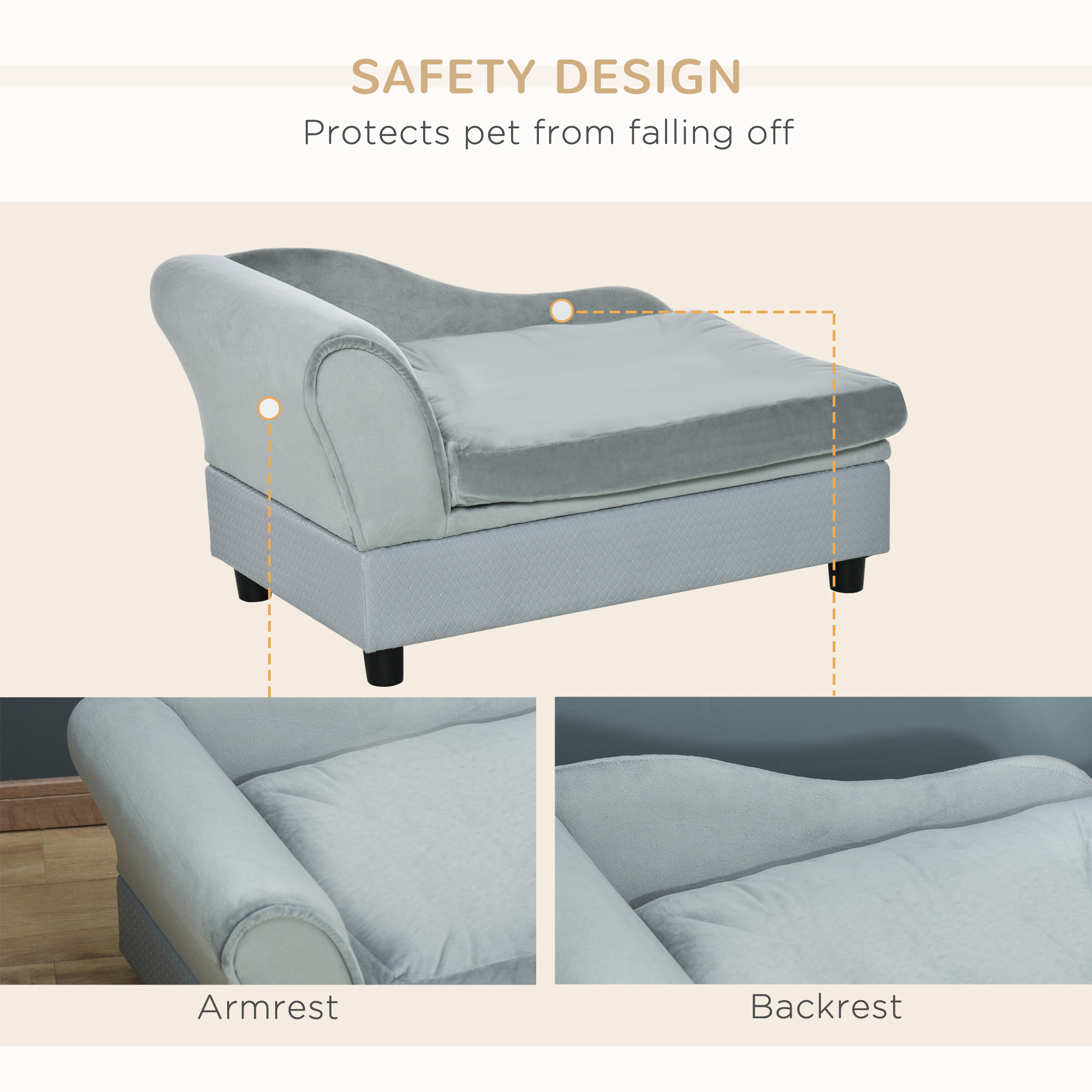 Pet Sofa Chair,with Storage,Cushion,for Small Dogs,Cats-Light Grey