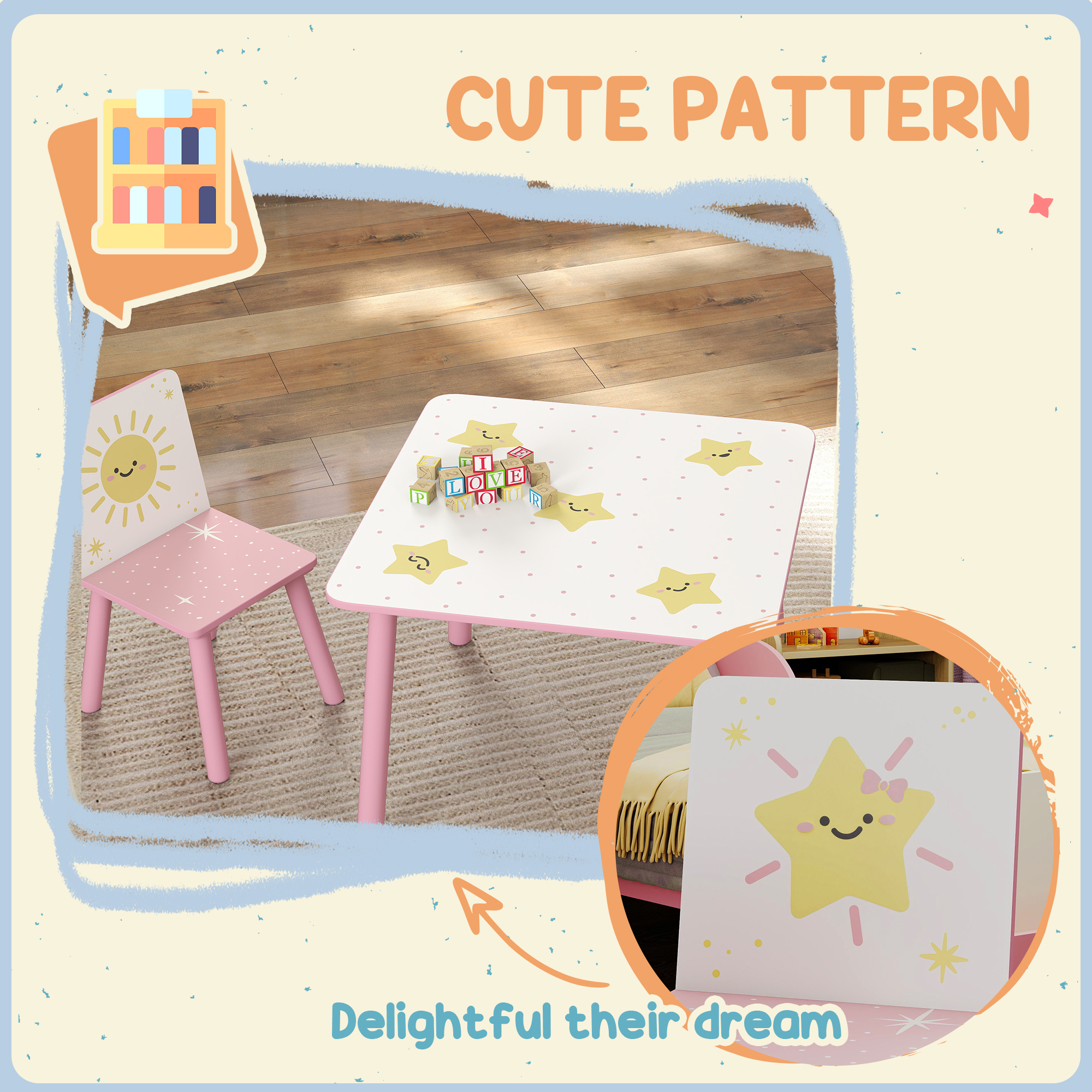 3-Piece Toddler Table And Chair Set,Kids With 2 Chairs Set — image 3
