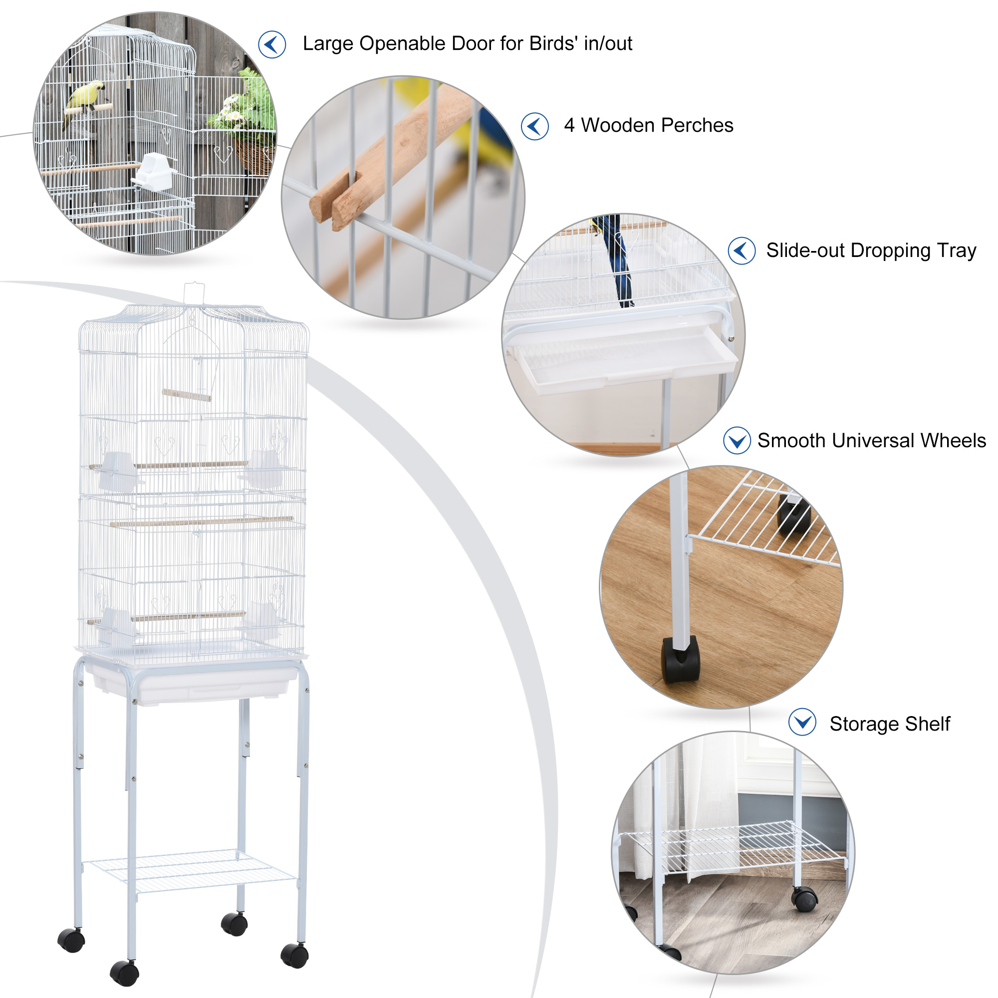 Bird Cage Budgie Cages For Finch Canary Parakeet With Stand Wheels Slide-out — image 4