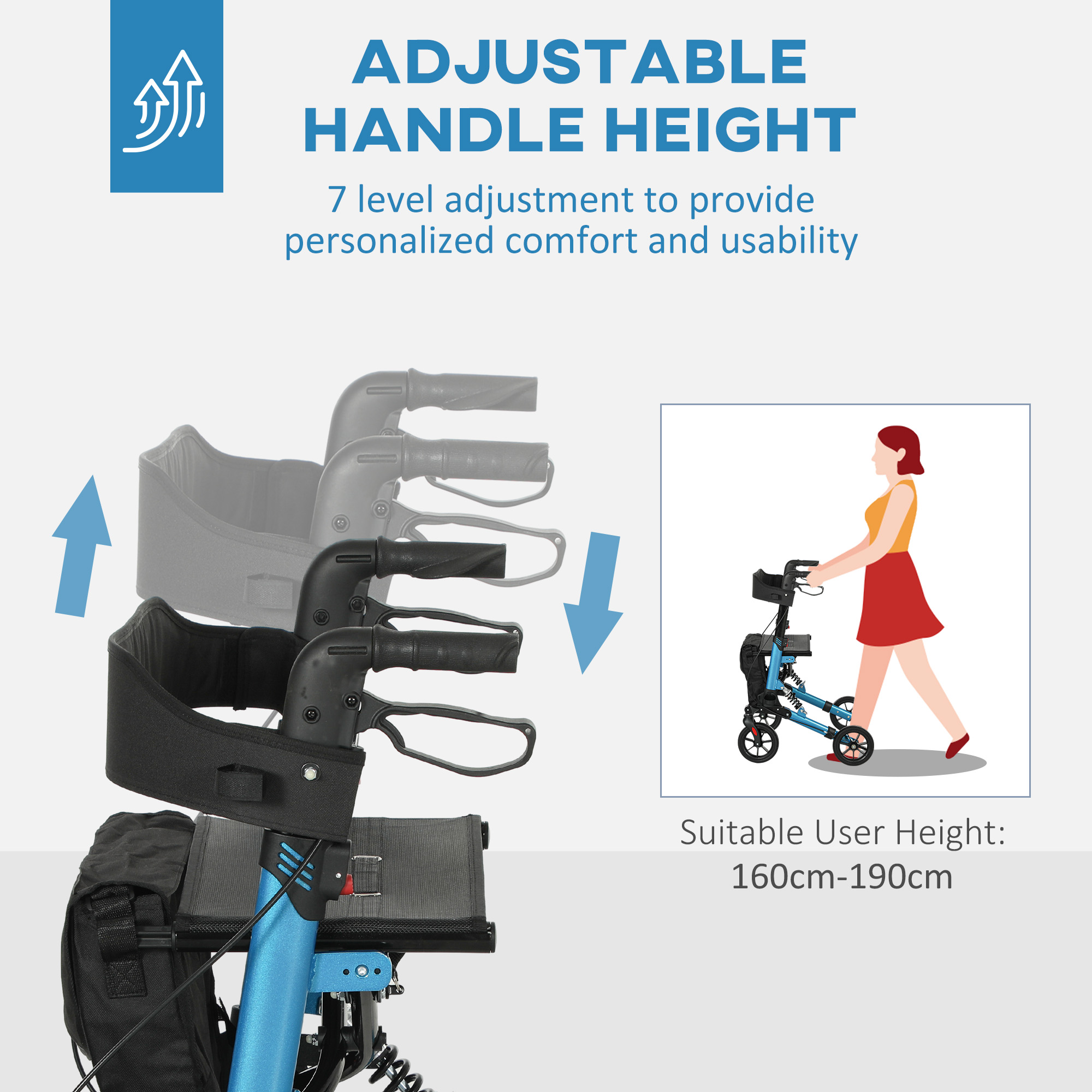 Folding Rollator Walker With Seat,Backrest,Lightweight Walking Frame Storage