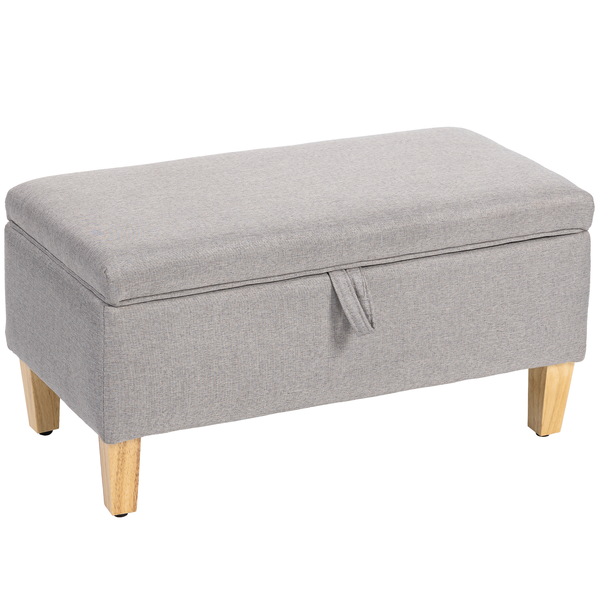 30L Linen Storage Ottoman Padded Footstool With Rubberwood Legs For Box,Bed