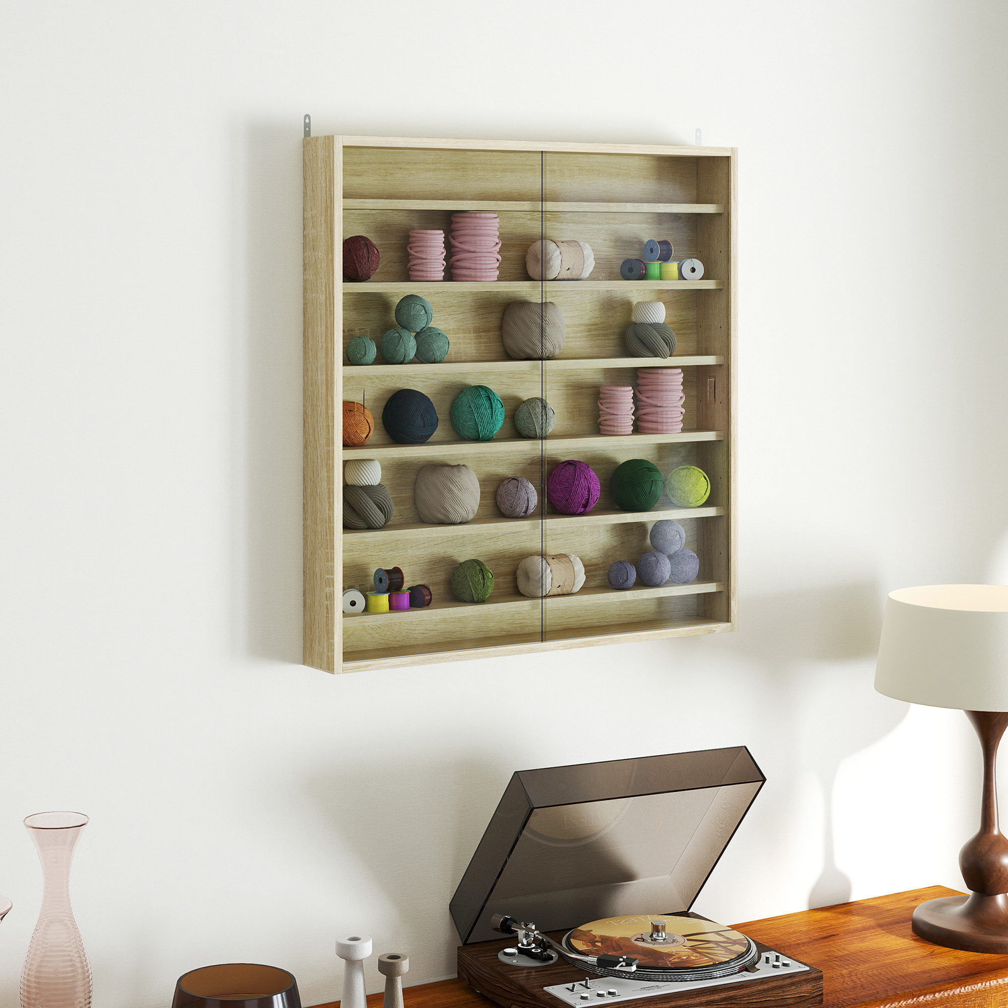 Six Shelf Display Cabinet,with Glass Doors-Oak