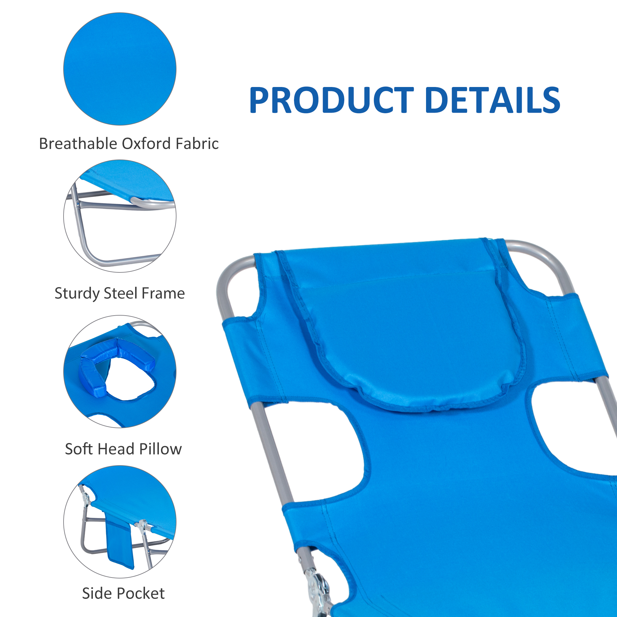 Foldable Sun Lounger With Reading Hole-Blue