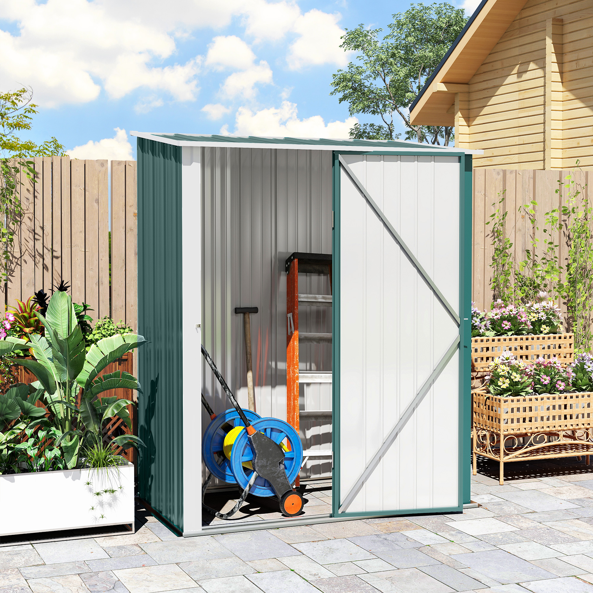5.3 X 3.1ft Corrugated Steel Garden Shed-Green