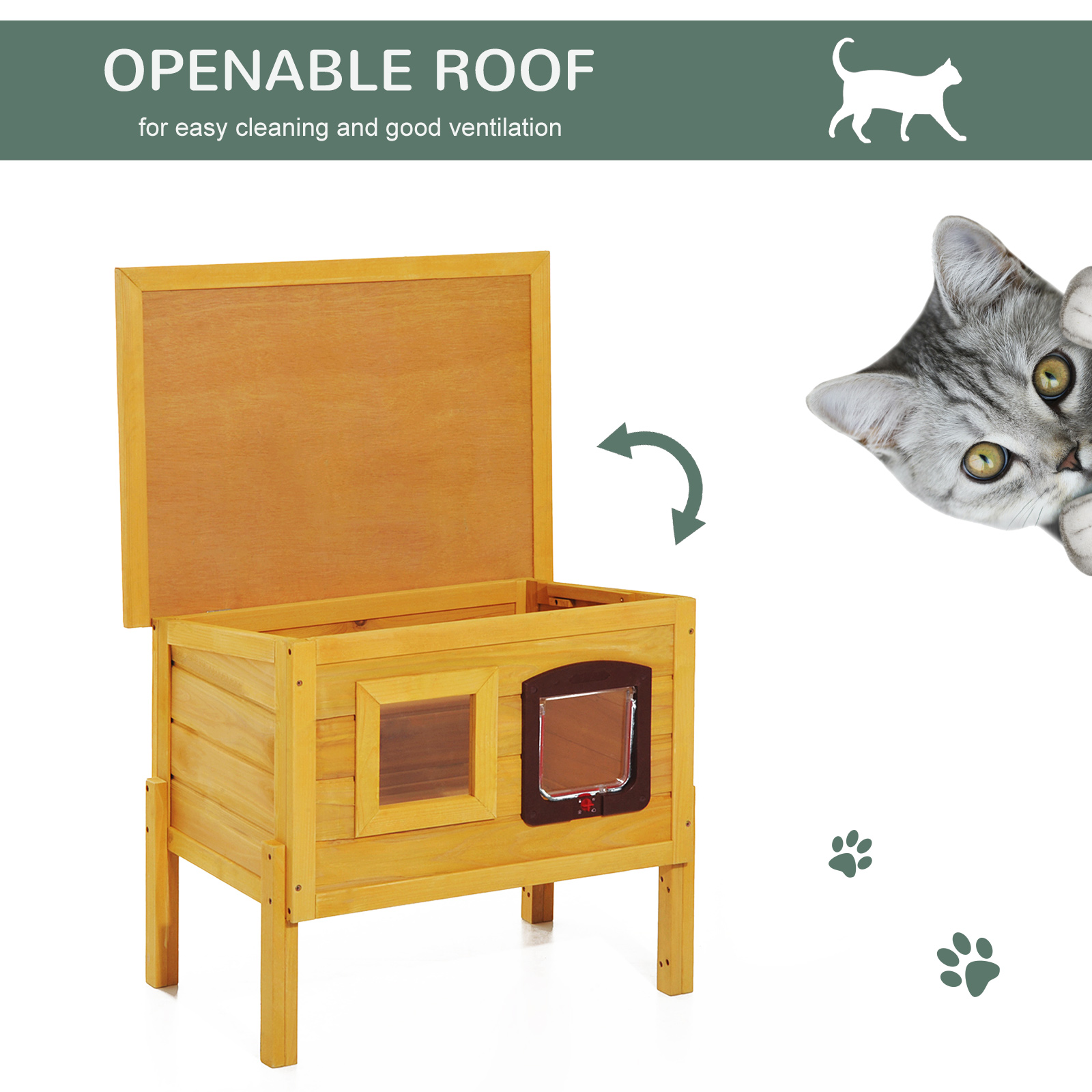 Garden Wooden Cat House Hide Cage Outdoor Pet Play Home Waterproof Roof Kitty — image 4