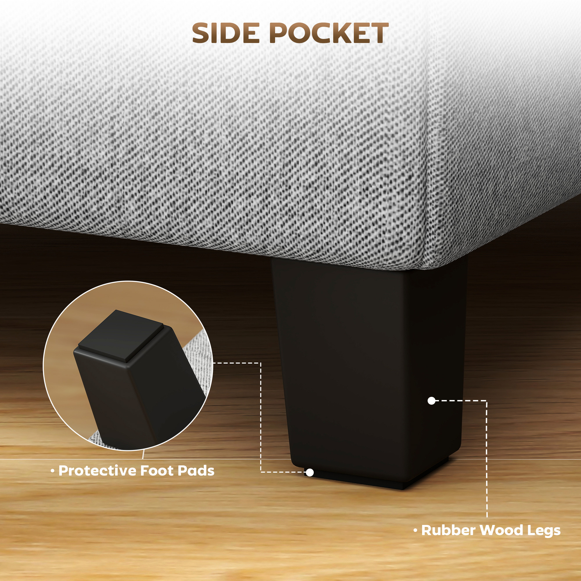 Square Footstool,Small Ottoman With Side Pocket,Linen Fabric Footrest Foot — image 4