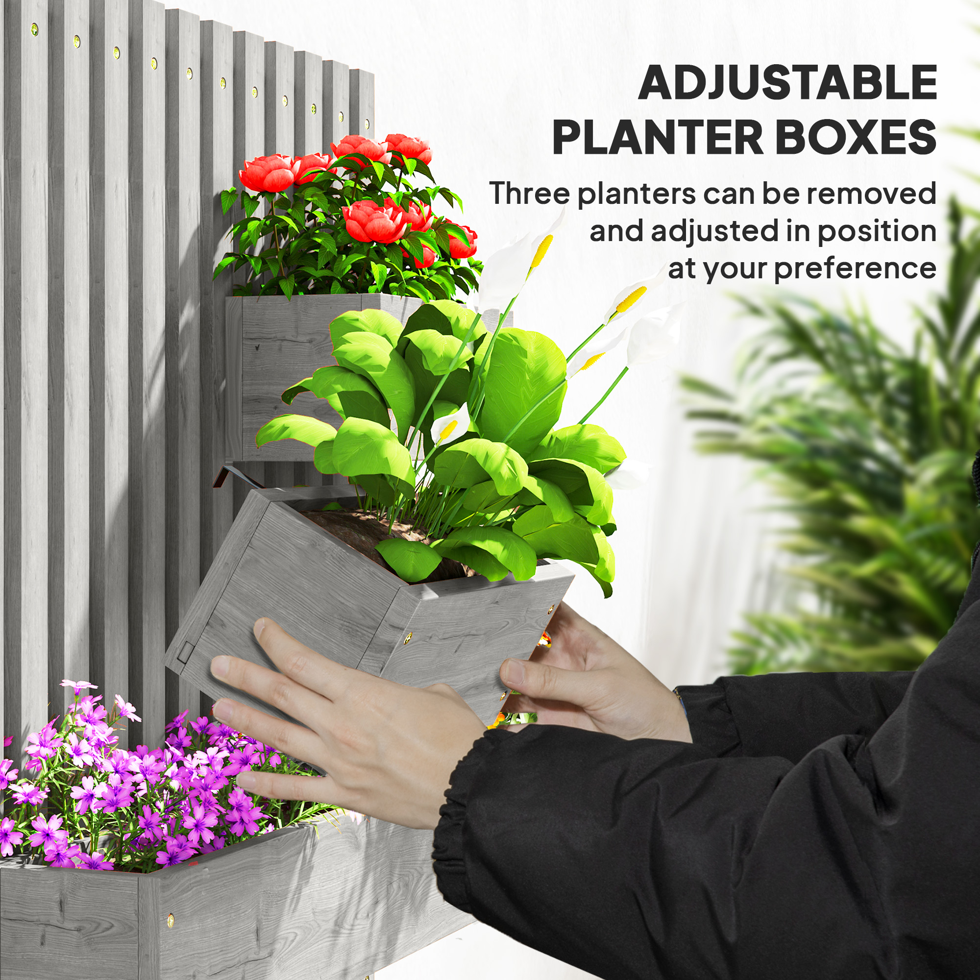 Wall-mounted Wooden Garden Planters With Trellis,Drainage Holes And 3 Planter — image 5