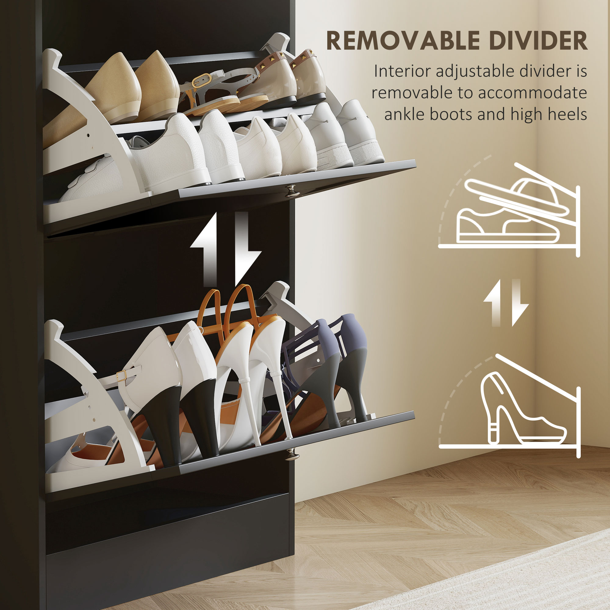 Modern Compact Three-Drawer Shoe Storage Cabinet-Black — image 4