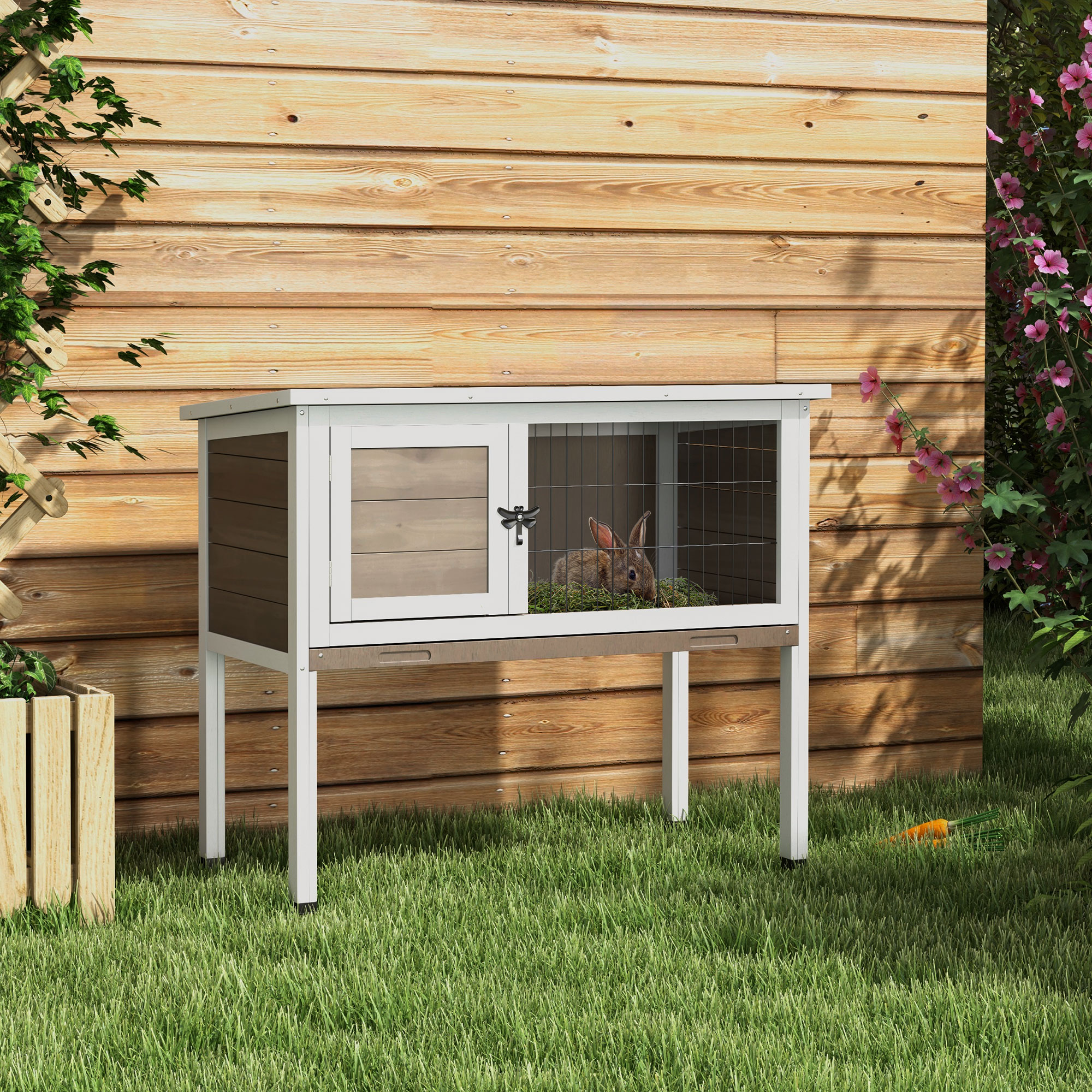 Wooden Guinea Pig Hutch,Small Animal Cage With Slide-out Tray,Openable Asphalt