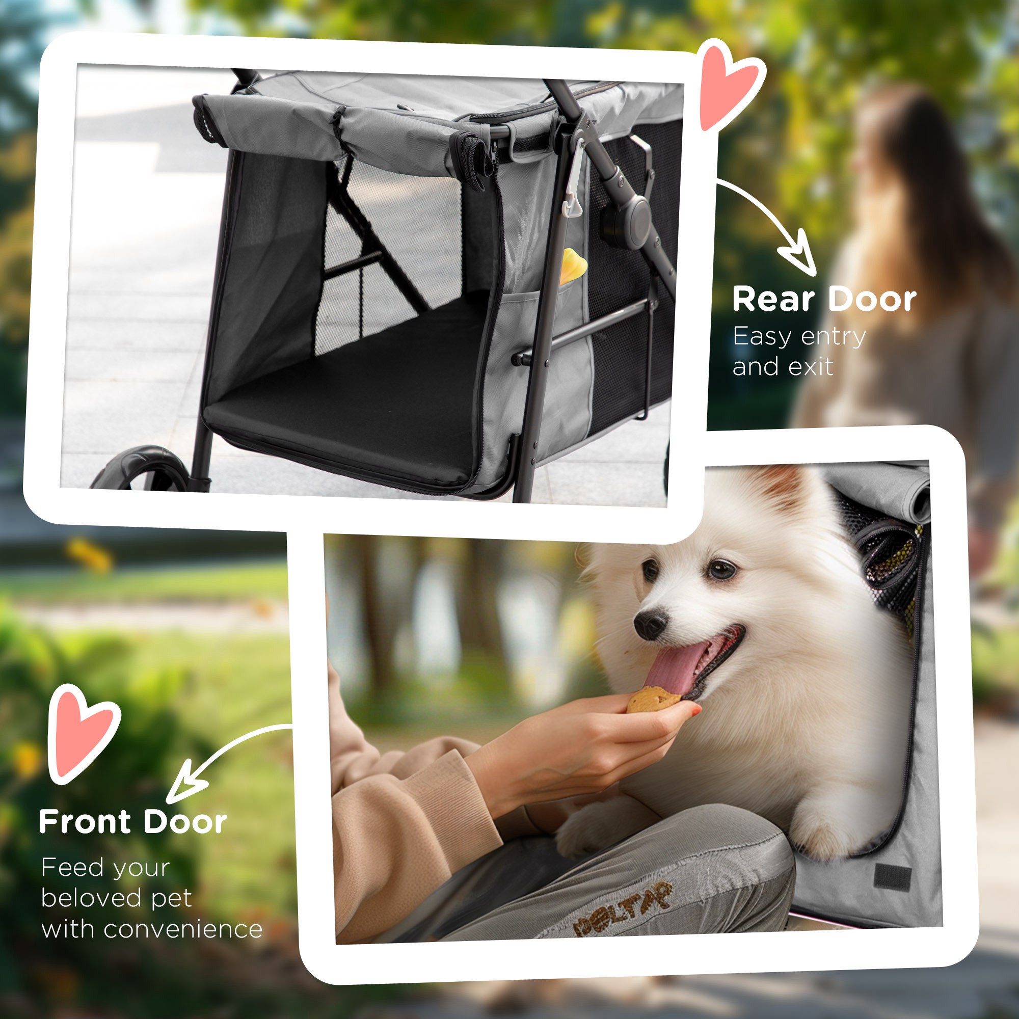 Dog Pram Stroller 4 Wheels Pet Pushchair With Rolling Door,Cushion,Safety — image 3