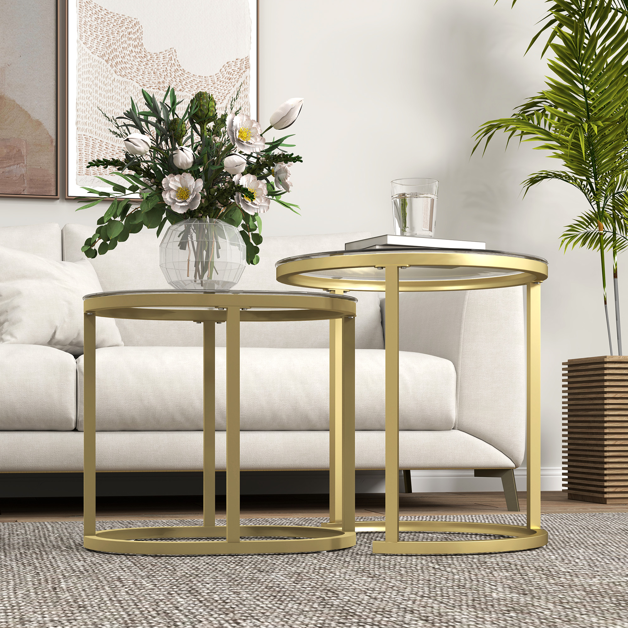 Nest Of Tables With Steel Frame And Tempered Glass Tabletop,Modern Coffee Table — image 5