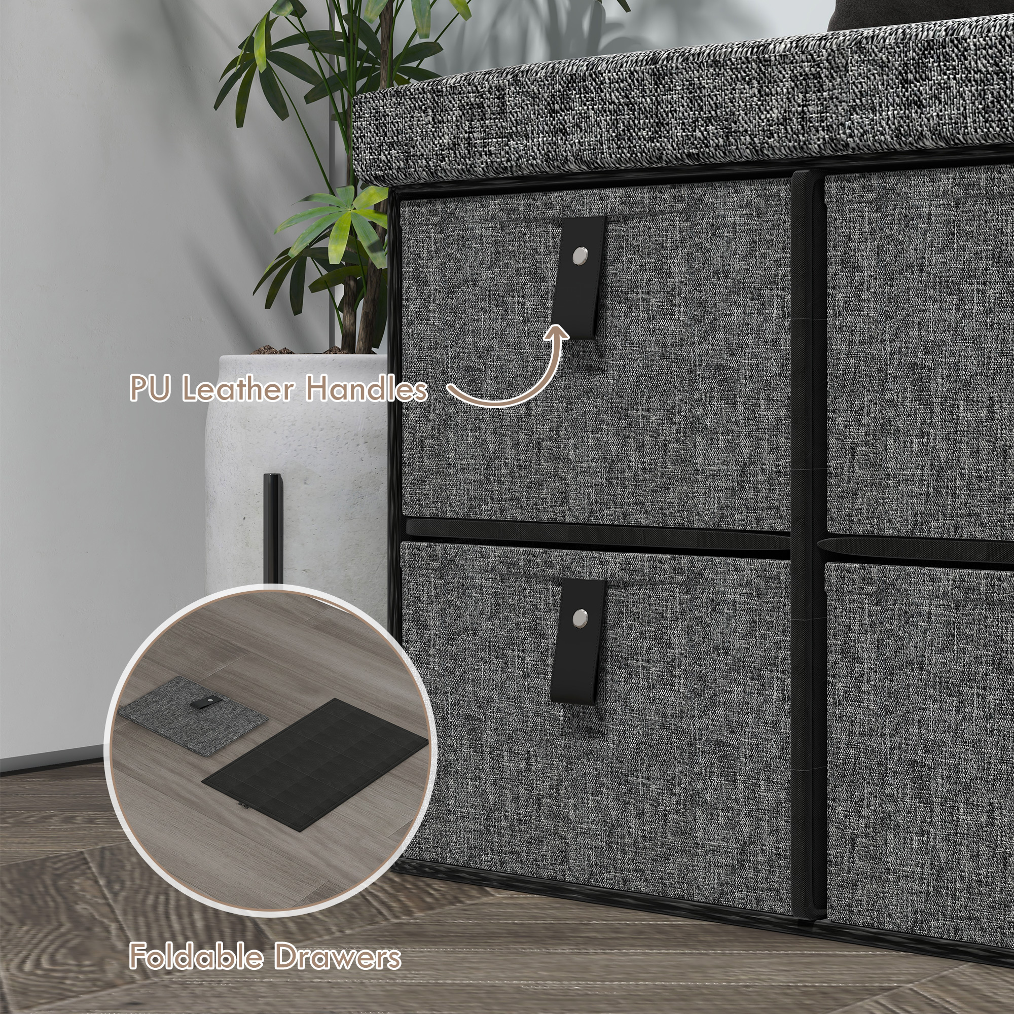 Six-Drawer Shoe Storage Bench,with Padded Top Seat-Dark Grey — image 4