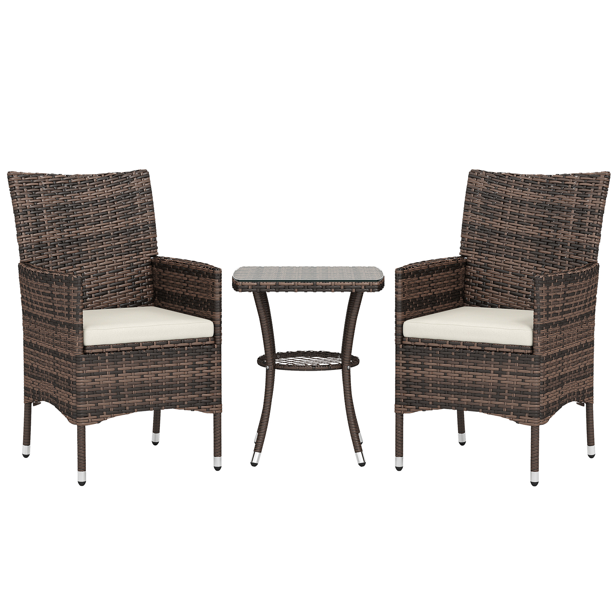 2 Seat Twin Rattan Bistro Chair And Table Set Brown — image 3