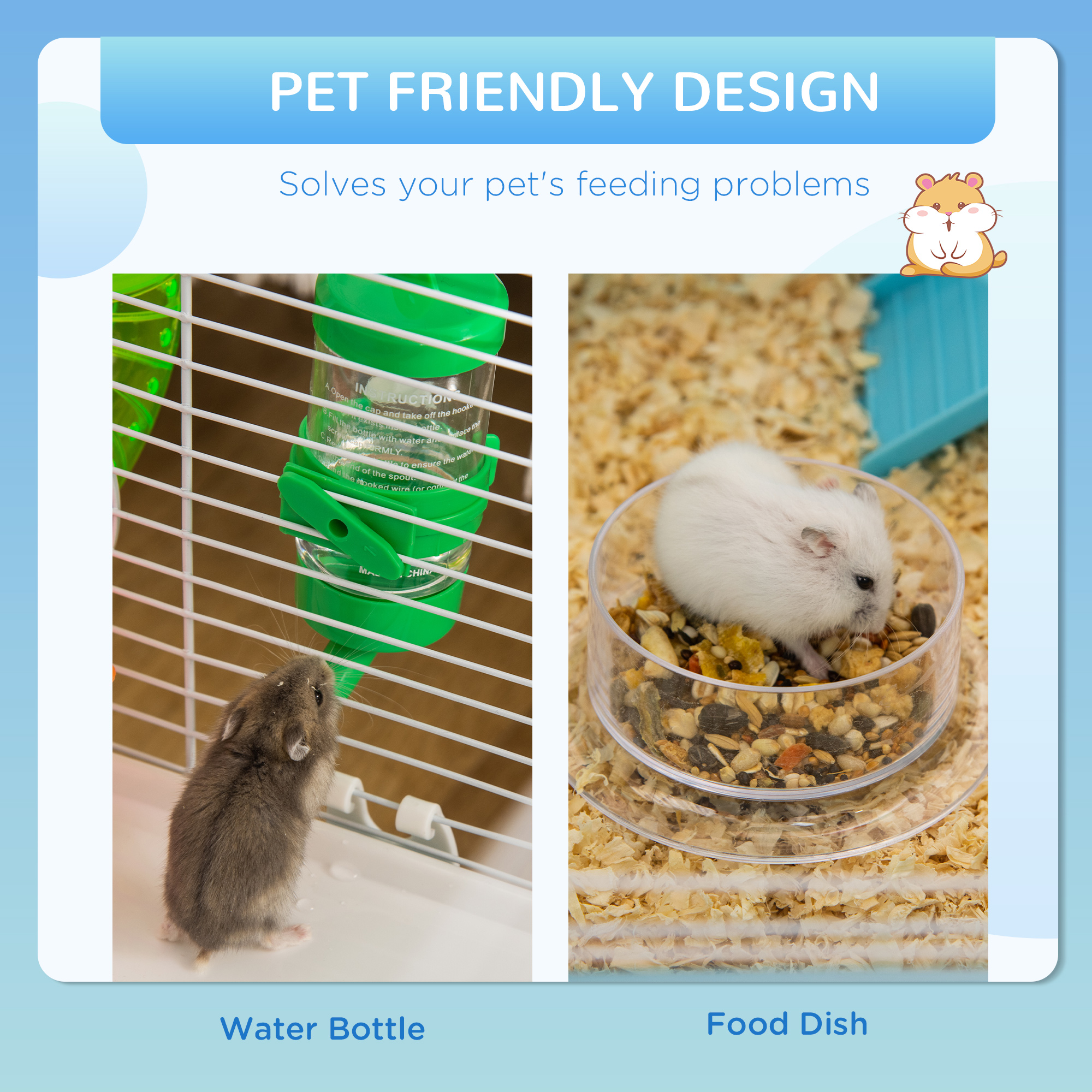 Hamster Cage,Gerbil Cage 3 Tier For Dwarf With Tube,Exercise Wheel,Water — image 5