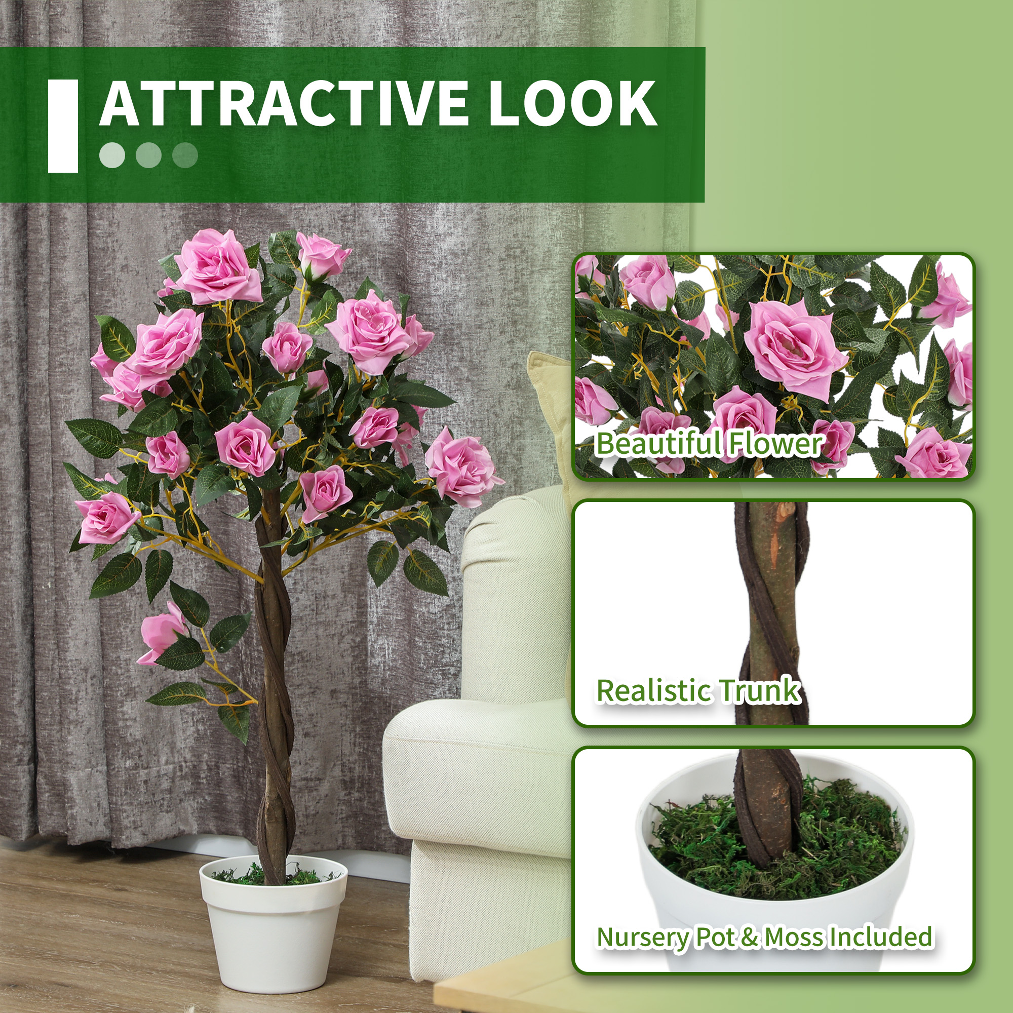 Set Of 2 Artificial Plants White Rose Floral In Pot,Fake For Home Indoor — image 3