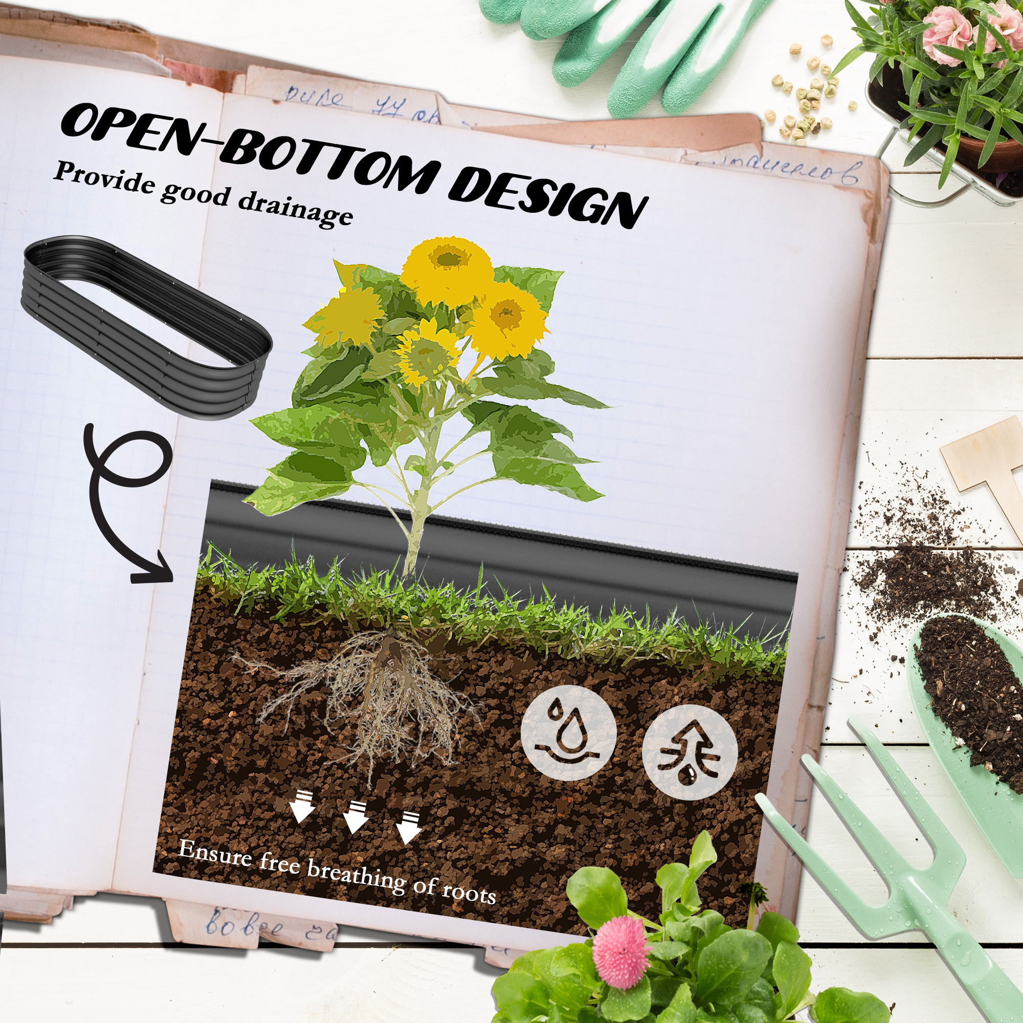 Galvanised Raised Garden Bed,Metal Planter Box With Safety Edging,for — image 2